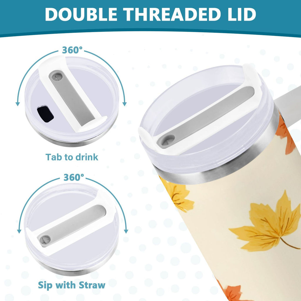 40 oz Insulated Stainless Steel Tumbler Double Wall Stainless Steel Tumbler with 2-Way Drinking Yellow Maple Leaves Pattern - Choice 430