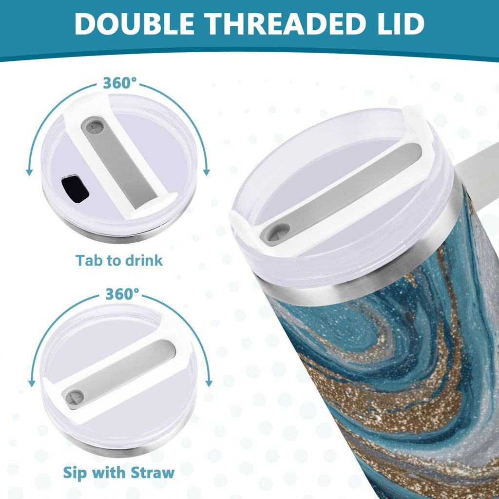 30 oz Insulated Stainless Steel Tumbler Double Wall Stainless Steel Tumbler with 2-Way Drinking Blue and Gold Swirling - Choice 682