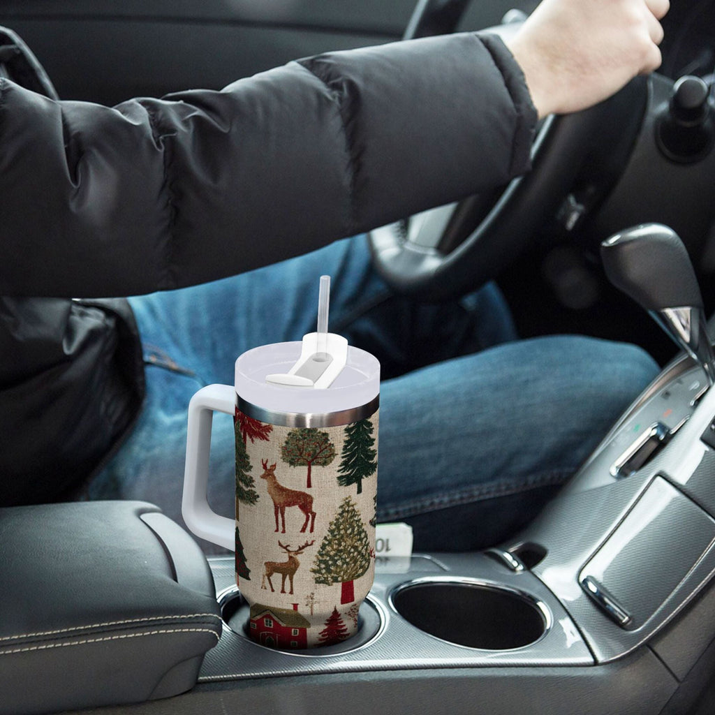 30 oz Insulated Stainless Steel Tumbler Double Wall Stainless Steel Tumbler with 2-Way Drinking Christmas Trees Deer and Houses - Choice 652