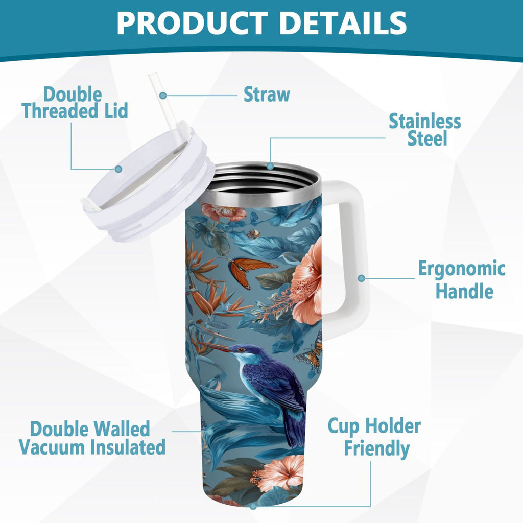 30 oz Insulated Stainless Steel Tumbler Double Wall Stainless Steel Tumbler with 2-Way Drinking Birds and Flowers - Choice 730