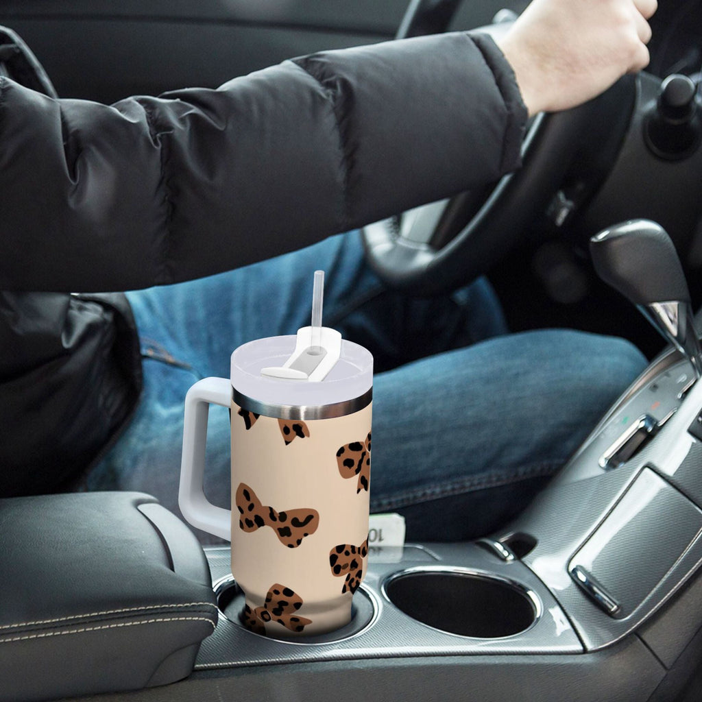 30 oz Insulated Stainless Steel Tumbler Double Wall Stainless Steel Tumbler with 2-Way Drinking Cute Brown Bow - Choice 476