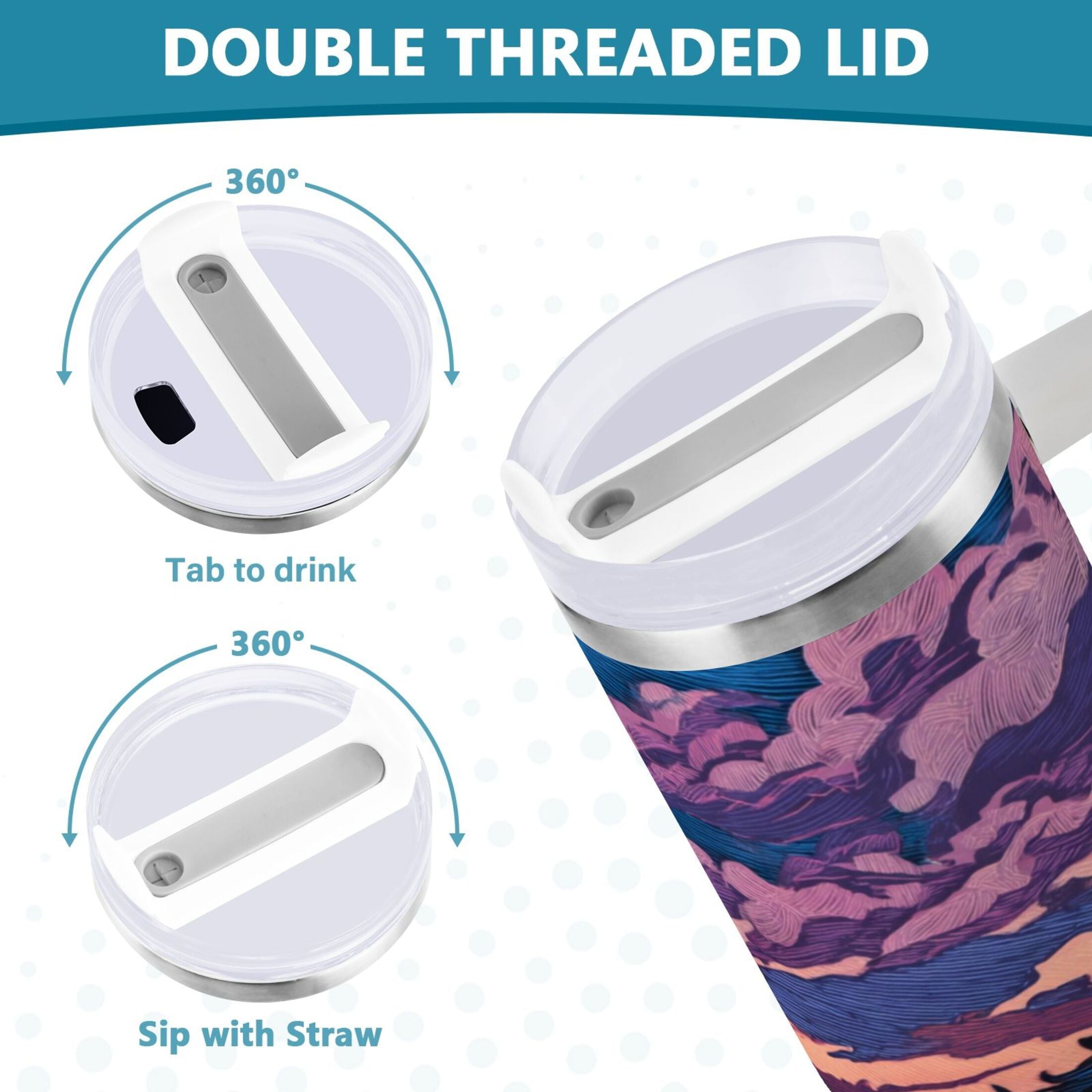 40 oz Insulated Stainless Steel Tumbler Double Wall Stainless Steel Tumbler with 2-Way Drinking Wild Horses Running - Choice 111