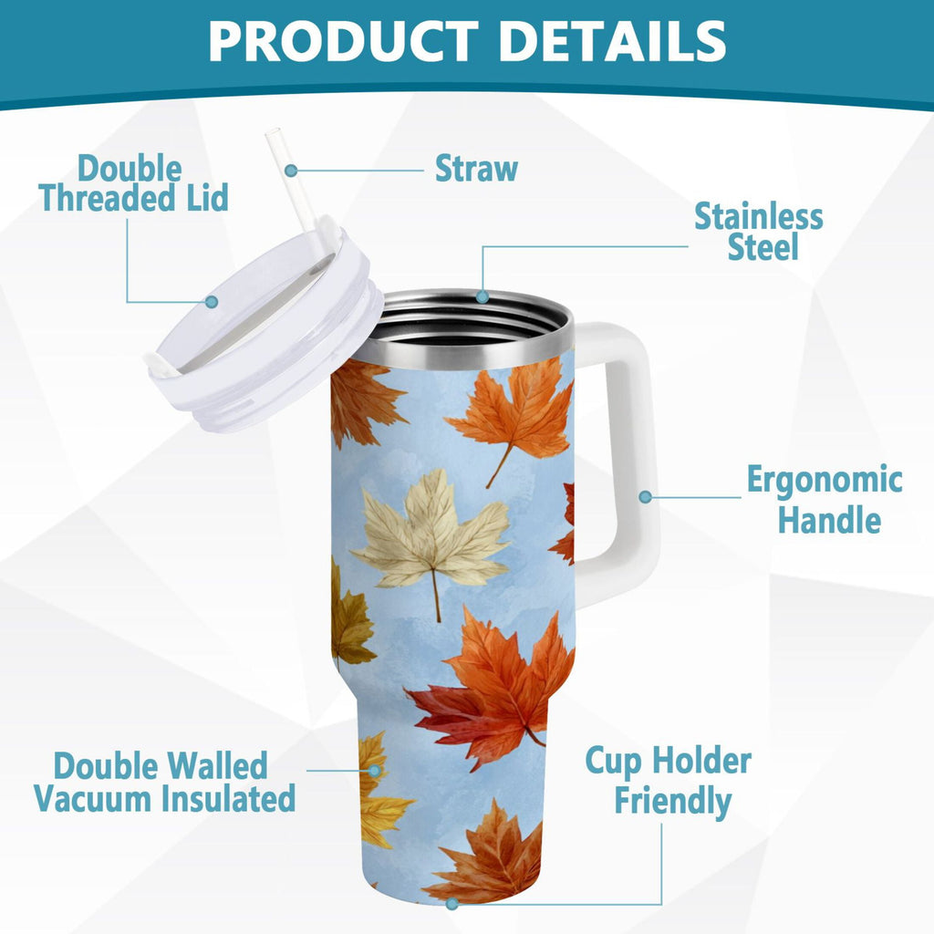 30 oz Insulated Stainless Steel Tumbler Double Wall Stainless Steel Tumbler with 2-Way Drinking Autumn Maple Leaves - Choice 630