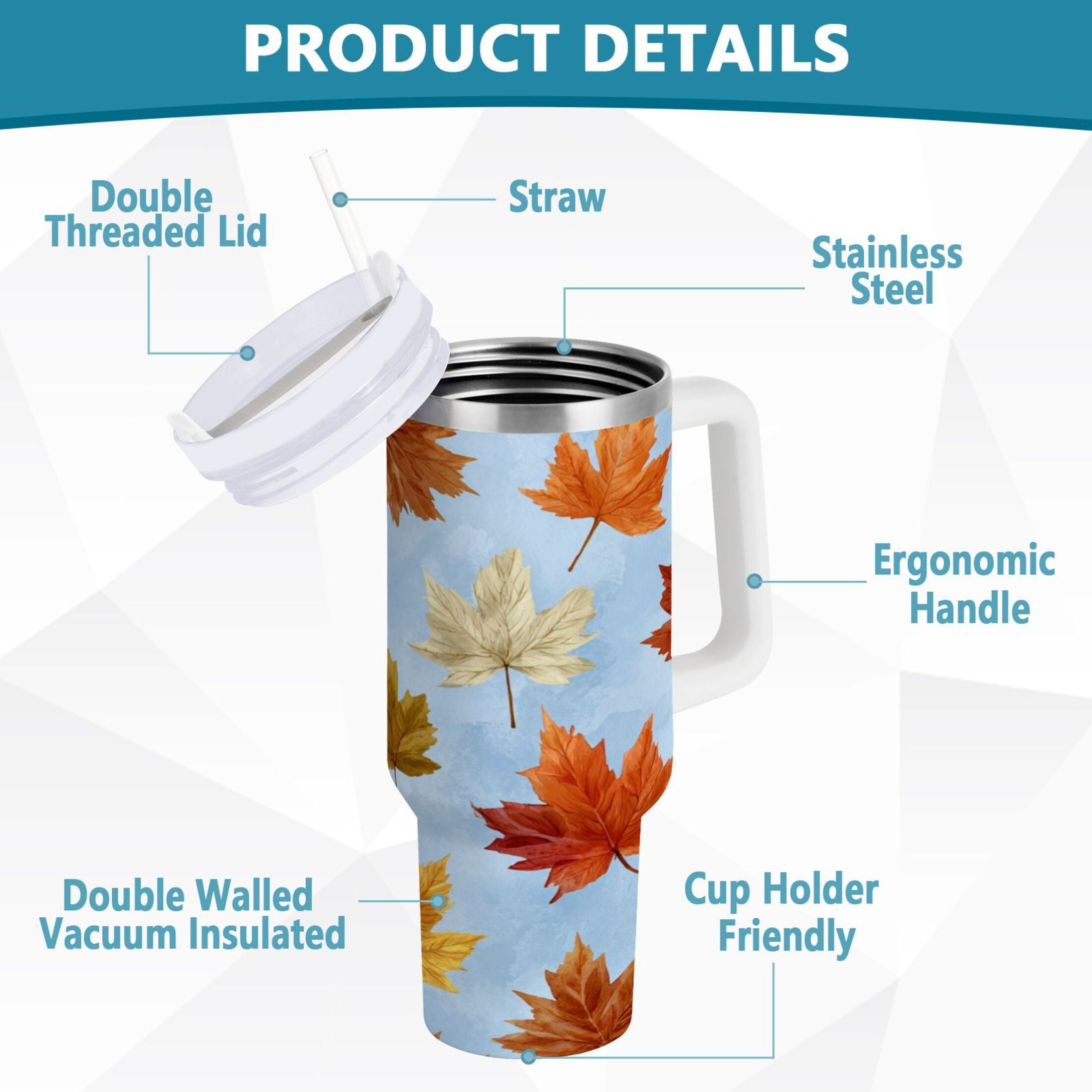 30 oz Insulated Stainless Steel Tumbler Double Wall Stainless Steel Tumbler with 2-Way Drinking Autumn Maple Leaves - Choice 630
