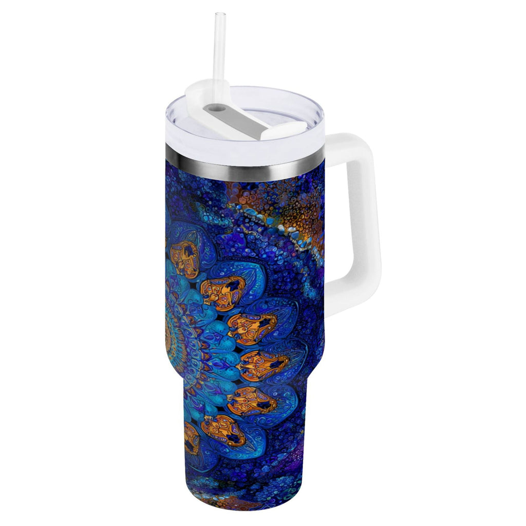 30 oz Insulated Stainless Steel Tumbler Double Wall Stainless Steel Tumbler with 2-Way Drinking Blue Kaleidoscopic Pattern - Choice 421