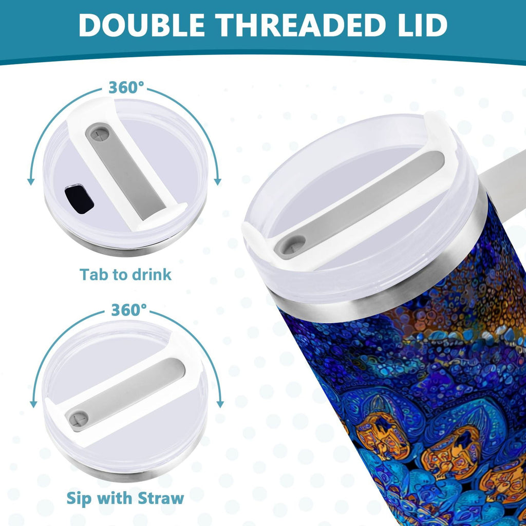 30 oz Insulated Stainless Steel Tumbler Double Wall Stainless Steel Tumbler with 2-Way Drinking Blue Kaleidoscopic Pattern - Choice 421