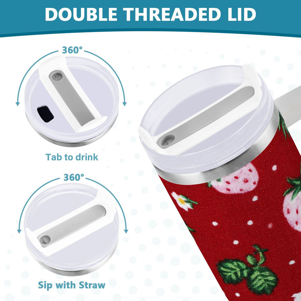 30 oz Insulated Stainless Steel Tumbler Double Wall Stainless Steel Tumbler with 2-Way Drinking Cute Pink Strawberry Pattern - Choice 623