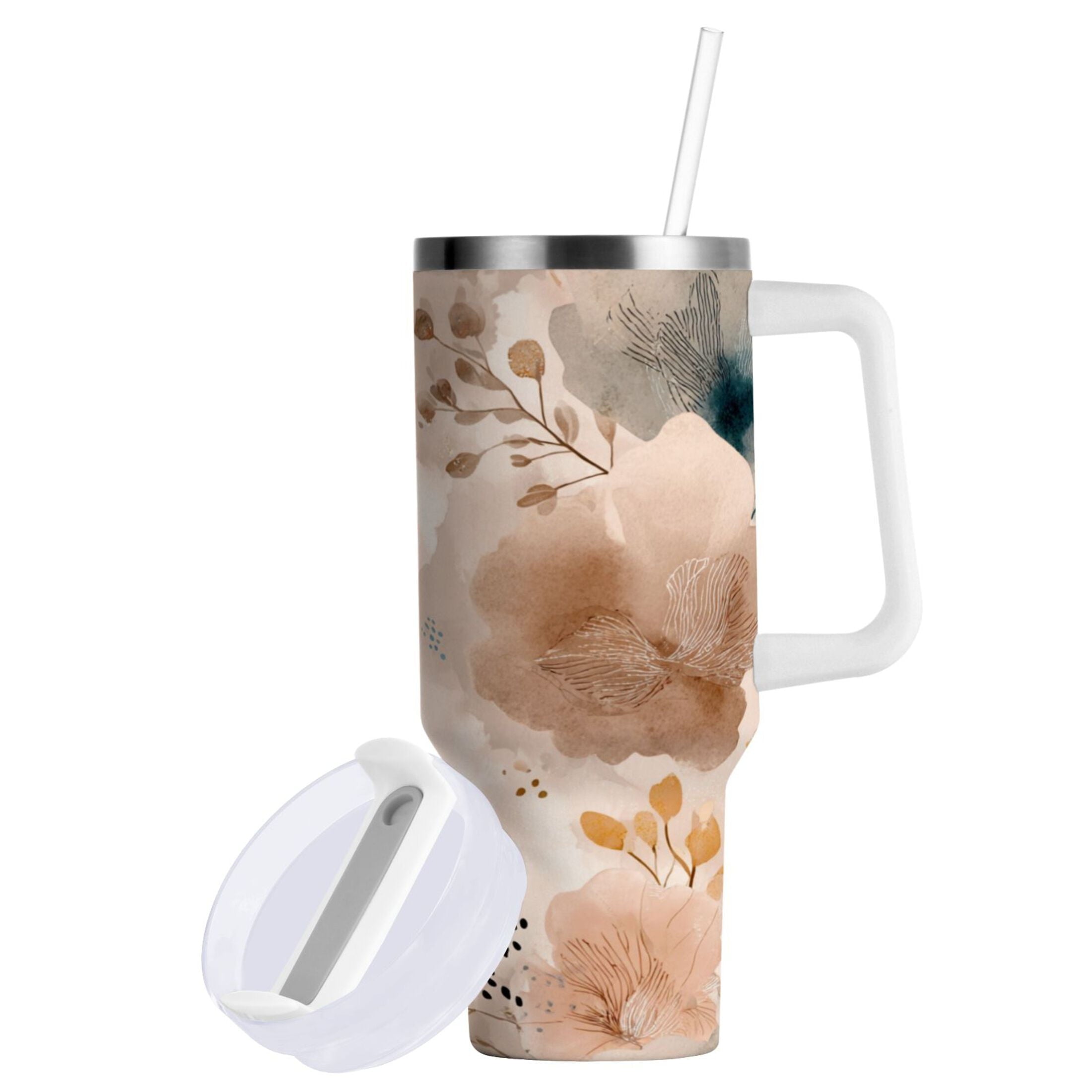 30 oz Insulated Stainless Steel Tumbler Double Wall Stainless Steel Tumbler with 2-Way Drinking Hazy Ethereal Flowers - Choice 362
