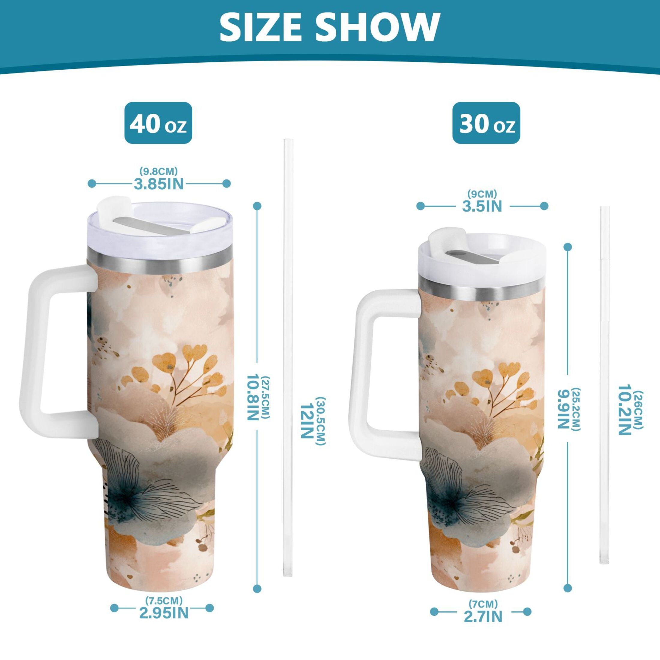 30 oz Insulated Stainless Steel Tumbler Double Wall Stainless Steel Tumbler with 2-Way Drinking Hazy Ethereal Flowers - Choice 362