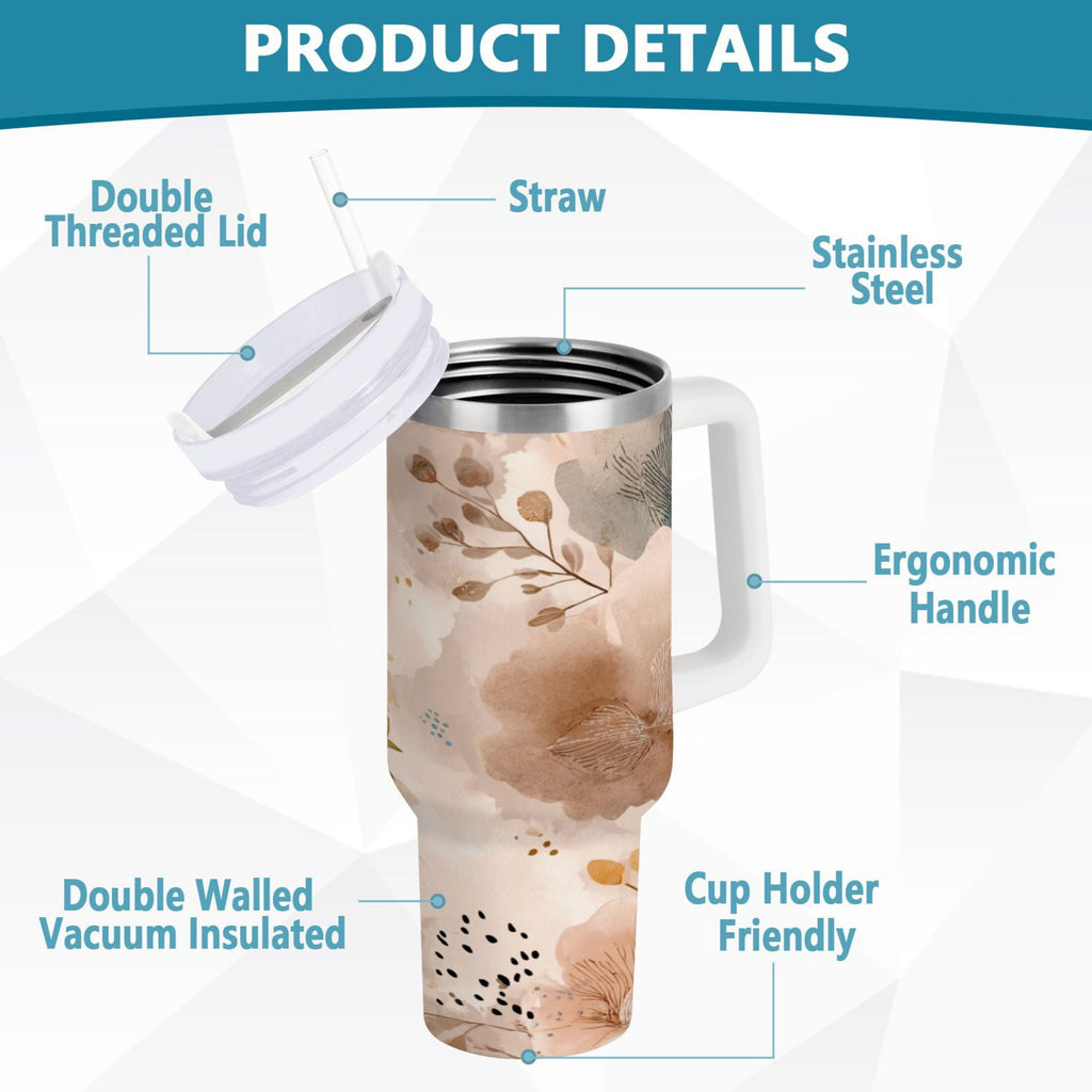 30 oz Insulated Stainless Steel Tumbler Double Wall Stainless Steel Tumbler with 2-Way Drinking Hazy Ethereal Flowers - Choice 362