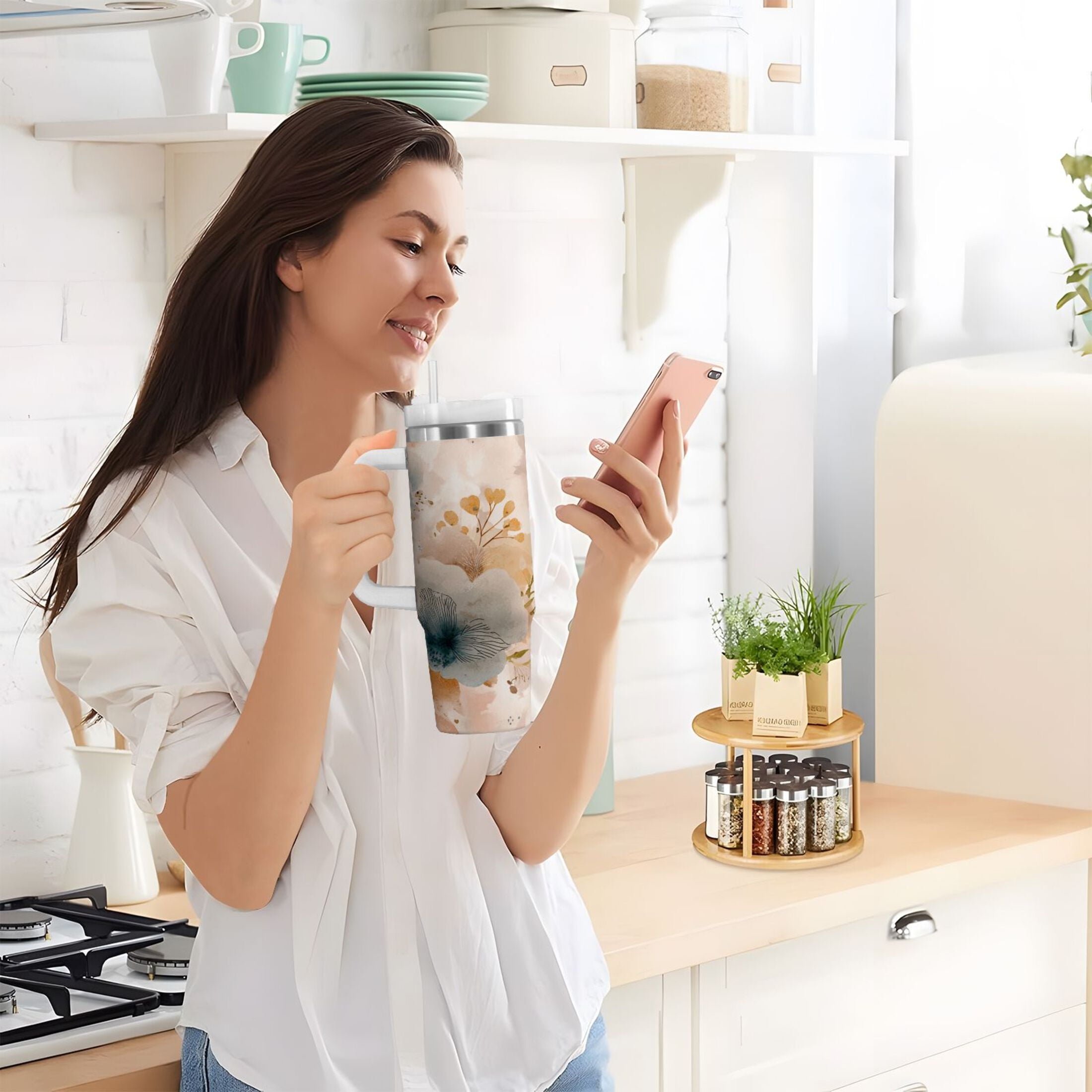 30 oz Insulated Stainless Steel Tumbler Double Wall Stainless Steel Tumbler with 2-Way Drinking Hazy Ethereal Flowers - Choice 362