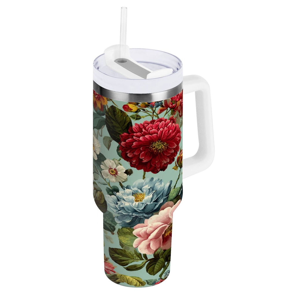 40 oz Insulated Stainless Steel Tumbler Double Wall Stainless Steel Tumbler with 2-Way Drinking Floral Pattern with Roses - Choice 396