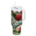 40 oz Insulated Stainless Steel Tumbler Double Wall Stainless Steel Tumbler with 2-Way Drinking Floral Pattern with Roses - Choice 396