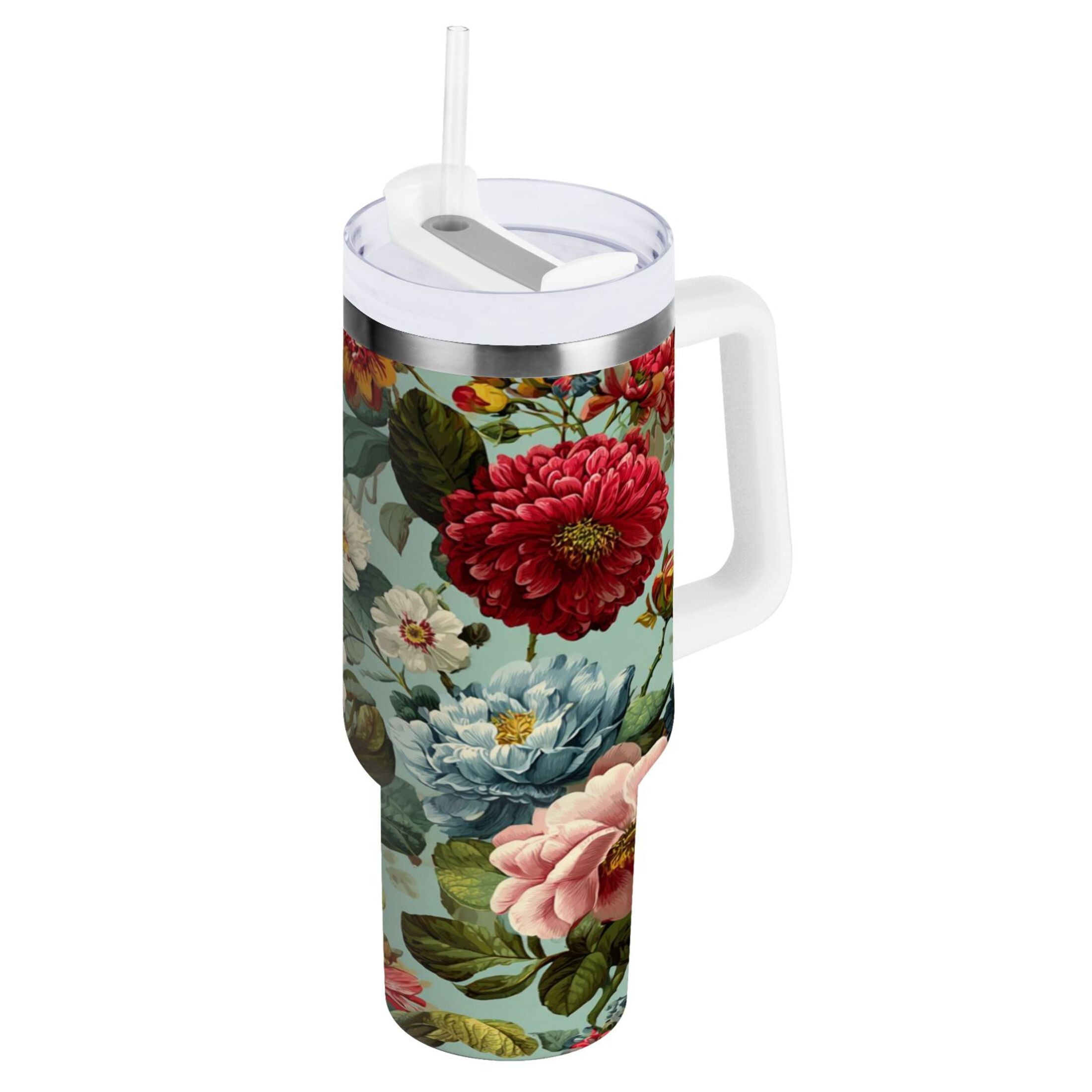 40 oz Insulated Stainless Steel Tumbler Double Wall Stainless Steel Tumbler with 2-Way Drinking Floral Pattern with Roses - Choice 396
