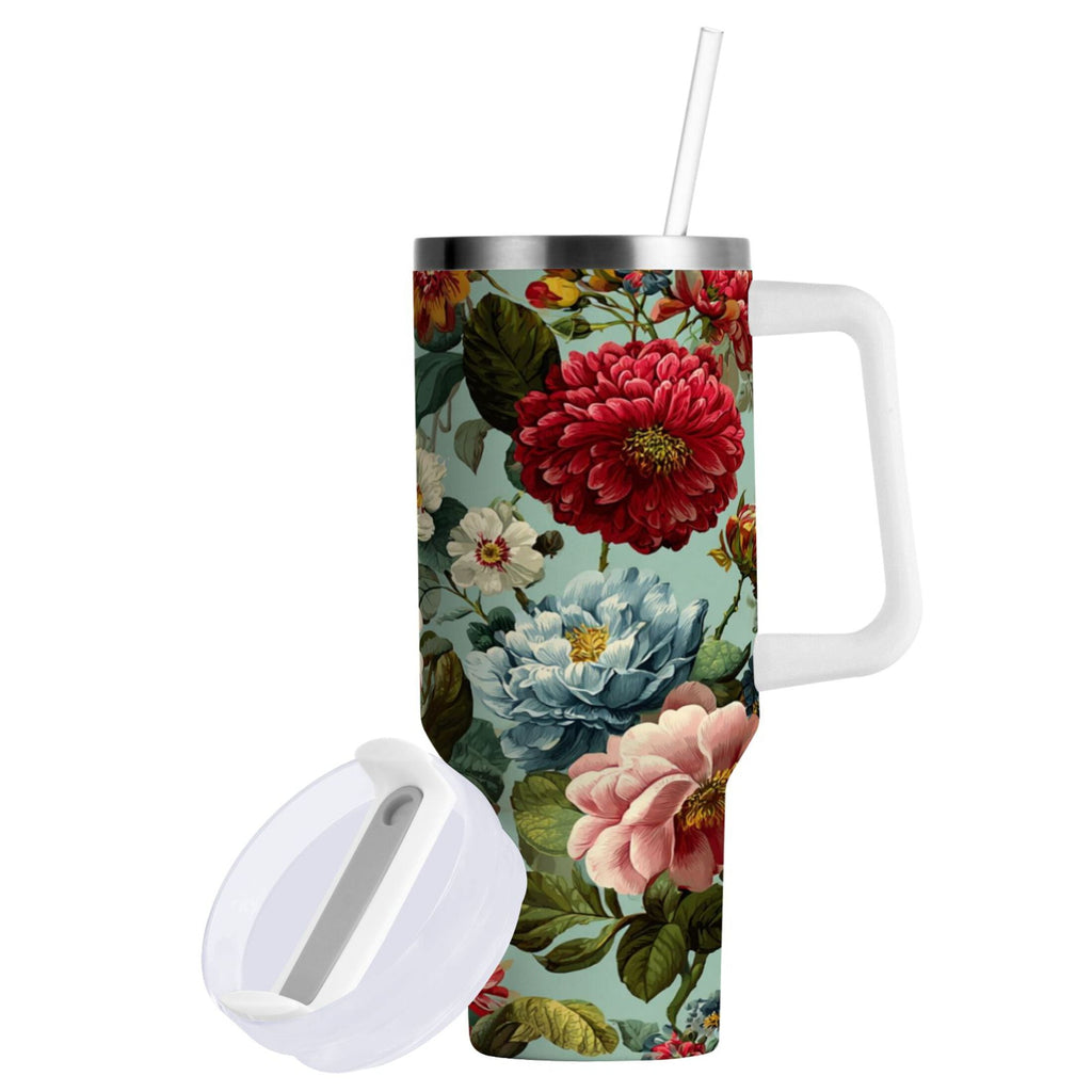 40 oz Insulated Stainless Steel Tumbler Double Wall Stainless Steel Tumbler with 2-Way Drinking Floral Pattern with Roses - Choice 396