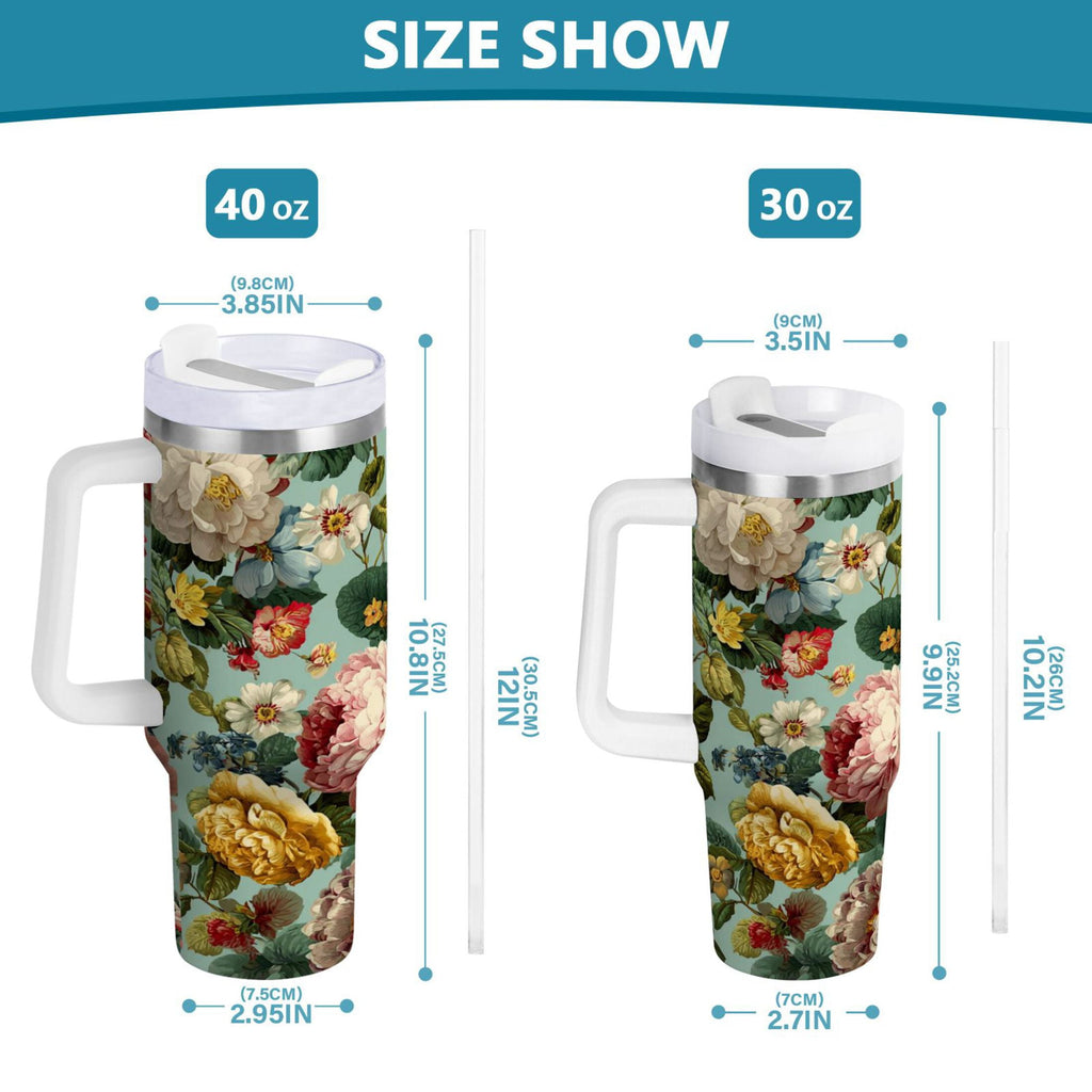 40 oz Insulated Stainless Steel Tumbler Double Wall Stainless Steel Tumbler with 2-Way Drinking Floral Pattern with Roses - Choice 396