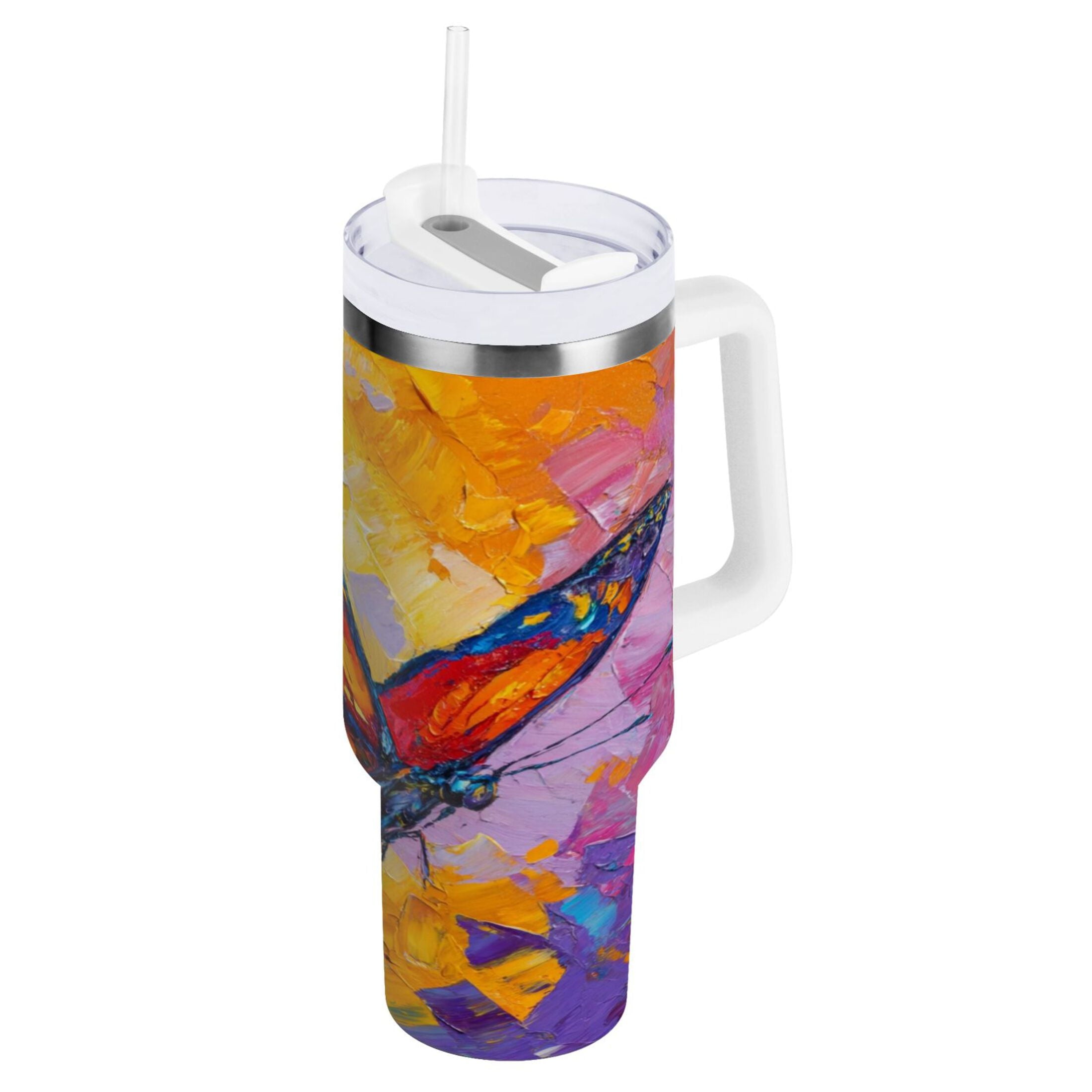 30 oz Insulated Stainless Steel Tumbler Double Wall Stainless Steel Tumbler with 2-Way Drinking Colorful Butterfly Flying - Choice 659