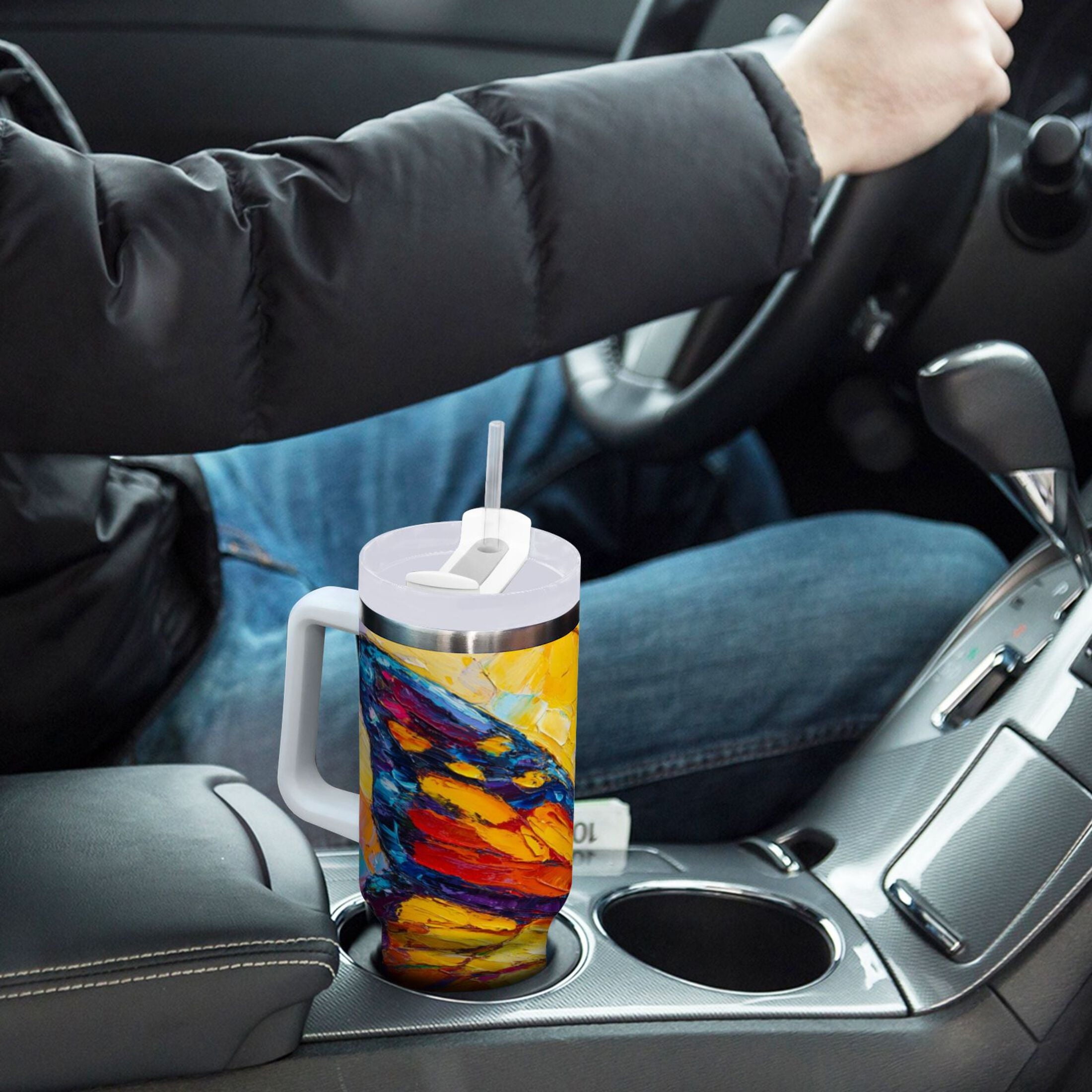 30 oz Insulated Stainless Steel Tumbler Double Wall Stainless Steel Tumbler with 2-Way Drinking Colorful Butterfly Flying - Choice 659