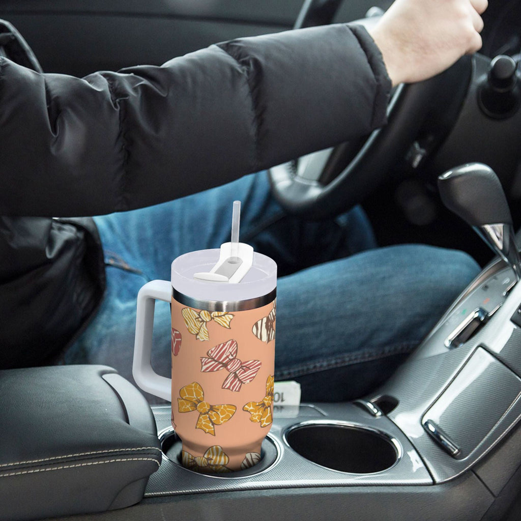 40 oz Insulated Stainless Steel Tumbler Double Wall Stainless Steel Tumbler with 2-Way Drinking Cute Animal Print Bows - Choice 632