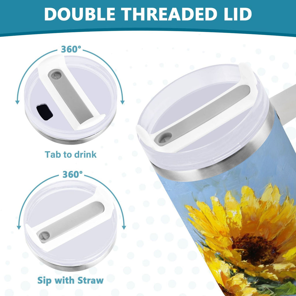 40 oz Insulated Stainless Steel Tumbler Double Wall Stainless Steel Tumbler with 2-Way Drinking Sunflowers Painting - Choice 390