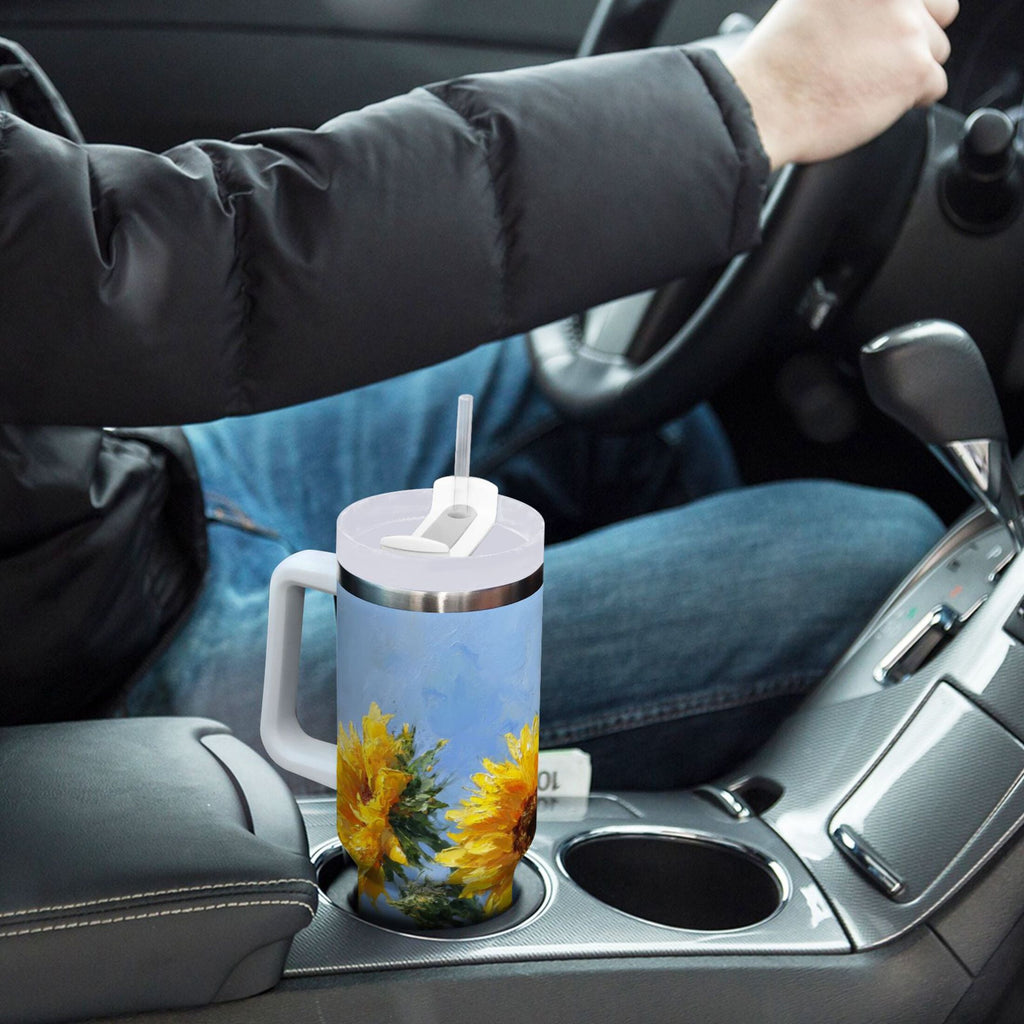 40 oz Insulated Stainless Steel Tumbler Double Wall Stainless Steel Tumbler with 2-Way Drinking Sunflowers Painting - Choice 390