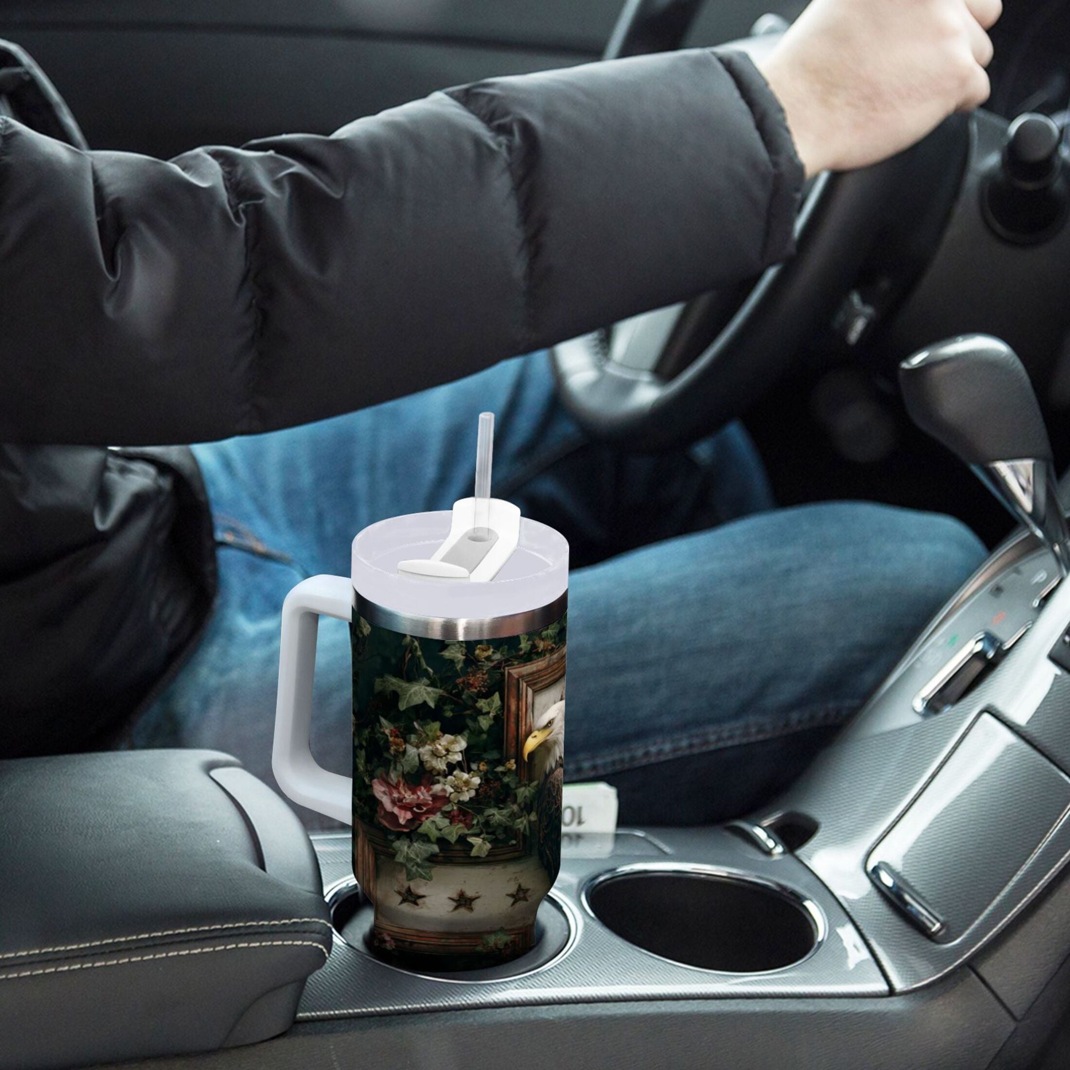 30 oz Insulated Stainless Steel Tumbler Double Wall Stainless Steel Tumbler with 2-Way Drinking Wreath and Bald Eagle - Choice 231