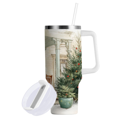 30 oz Insulated Stainless Steel Tumbler Double Wall Stainless Steel Tumbler with 2-Way Drinking Charming Christmas Doorway - Choice 345