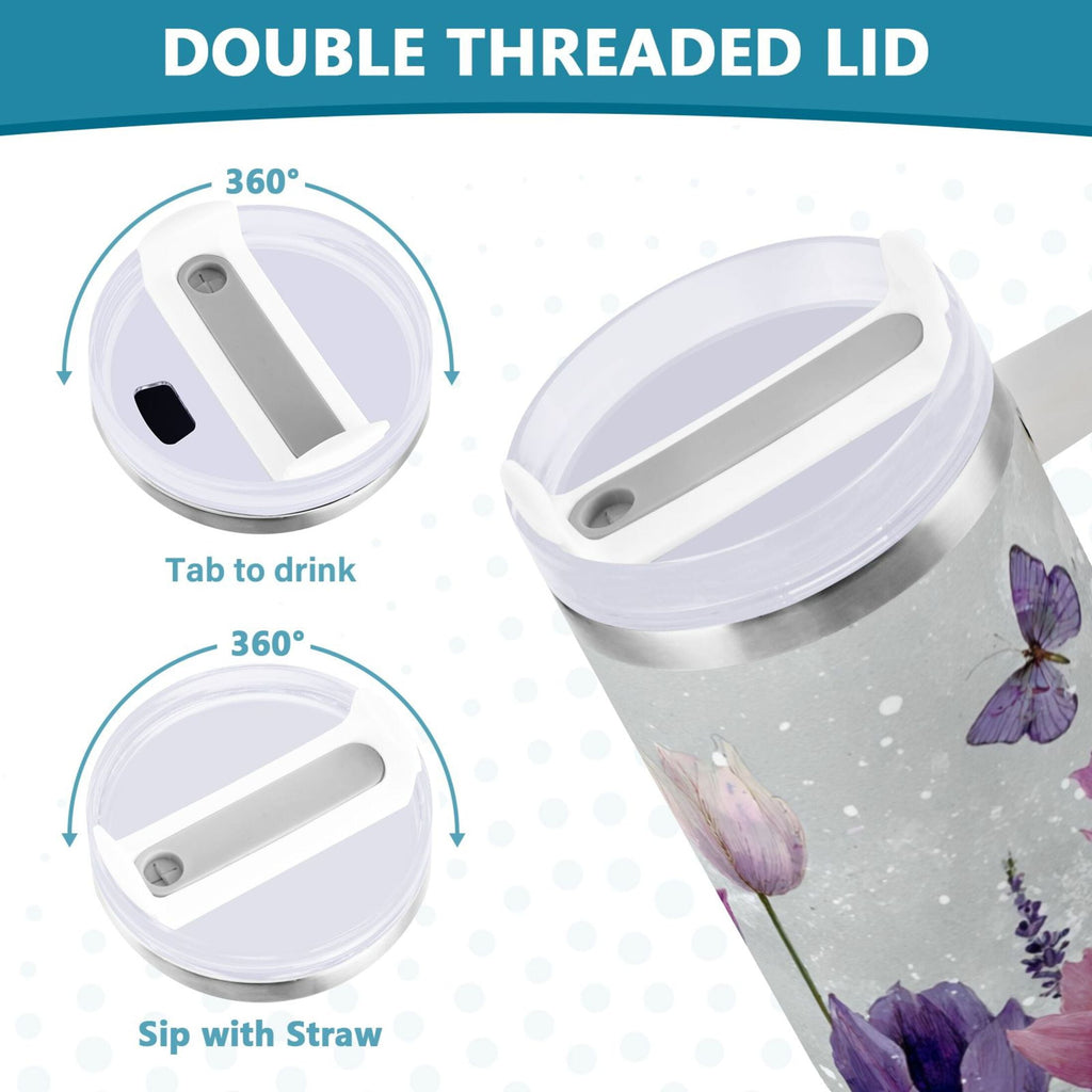 40 oz Insulated Stainless Steel Tumbler Double Wall Stainless Steel Tumbler with 2-Way Drinking Colorful Tulips and Lavender - Choice 580