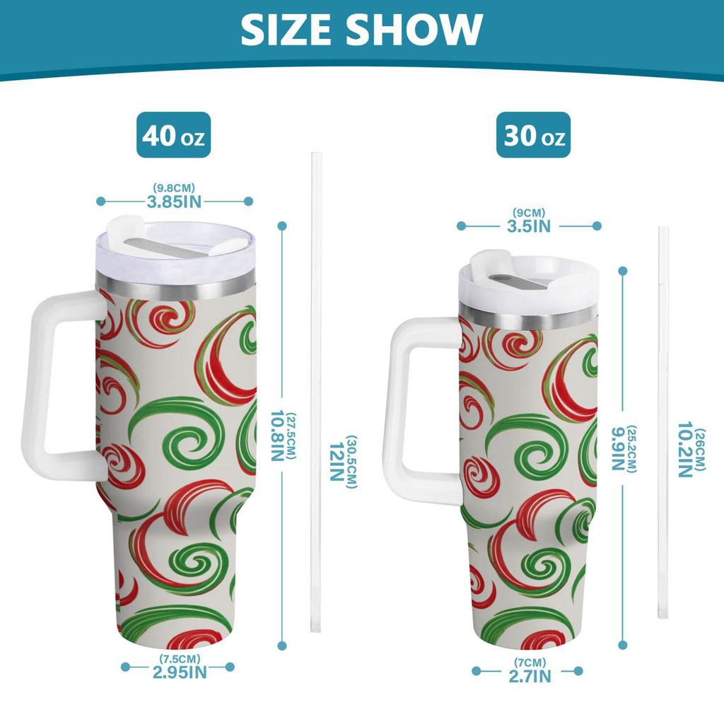 40 oz Insulated Stainless Steel Tumbler Double Wall Stainless Steel Tumbler with 2-Way Drinking Red and Green Swirls - Choice 846