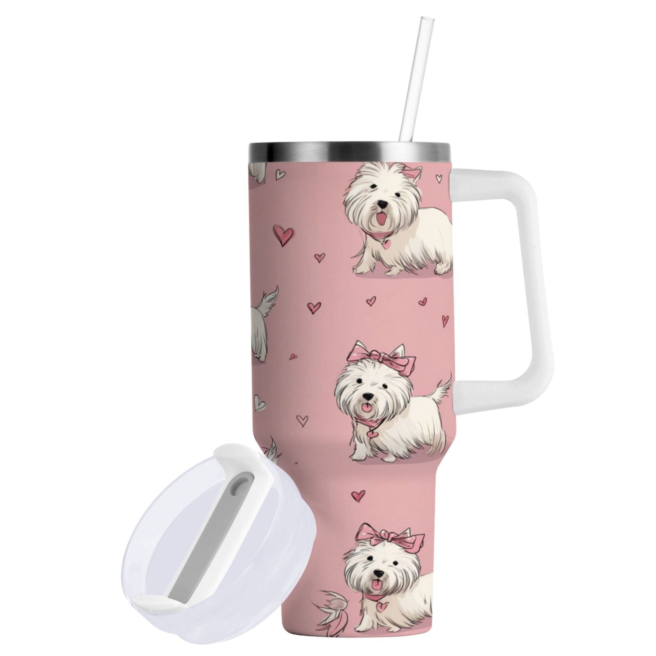 30 oz Insulated Stainless Steel Tumbler Double Wall Stainless Steel Tumbler with 2-Way Drinking Dogs Wearing Bows - Choice 129