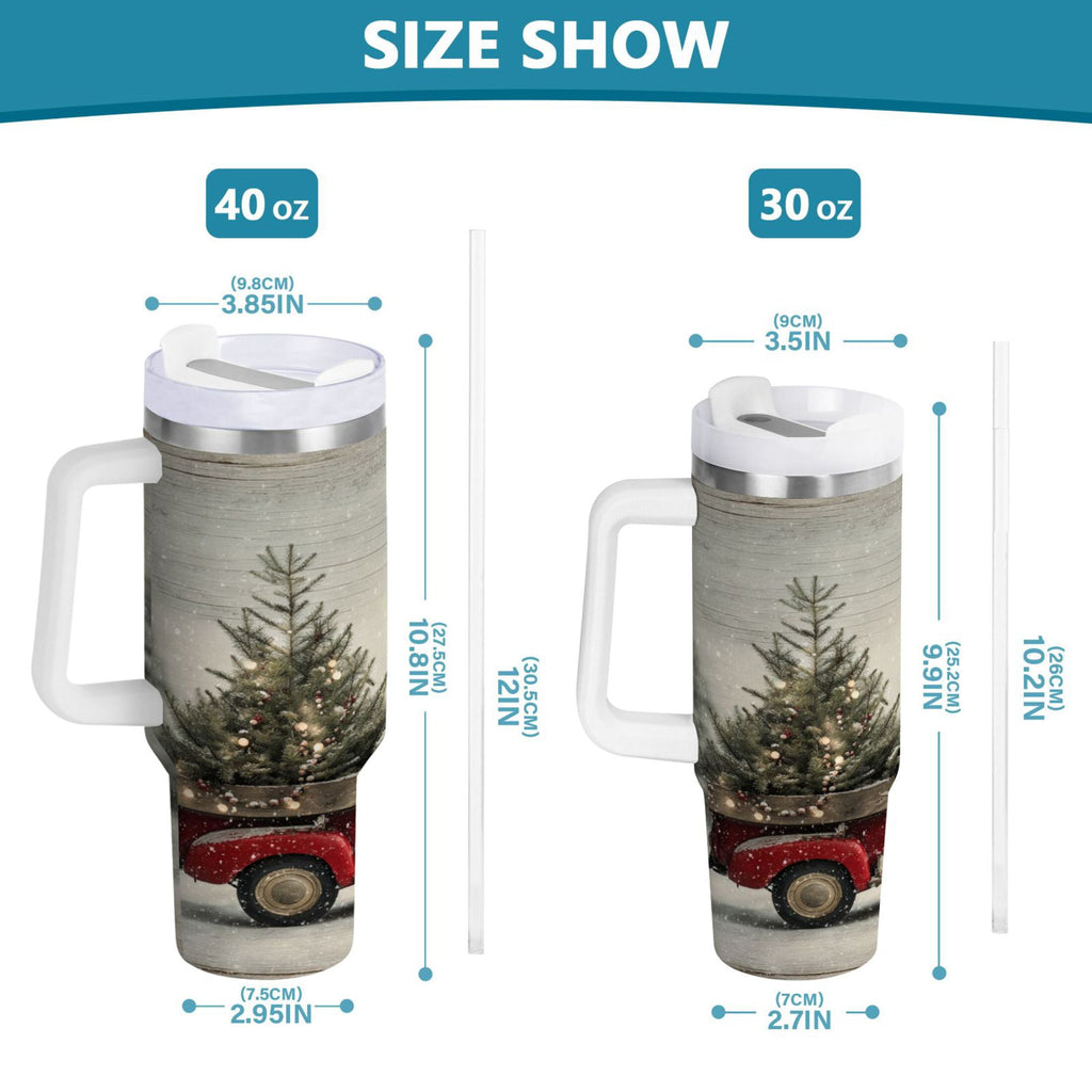 40 oz Insulated Stainless Steel Tumbler Double Wall Stainless Steel Tumbler with 2-Way Drinking Vintage Red Truck - Choice 753