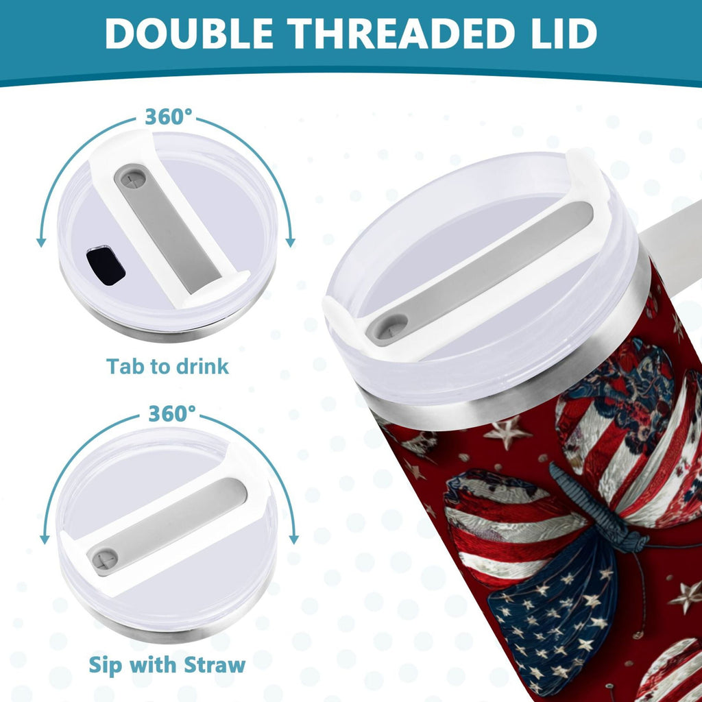 40 oz Insulated Stainless Steel Tumbler Double Wall Stainless Steel Tumbler with 2-Way Drinking Butterfly with National Flag - Choice 167