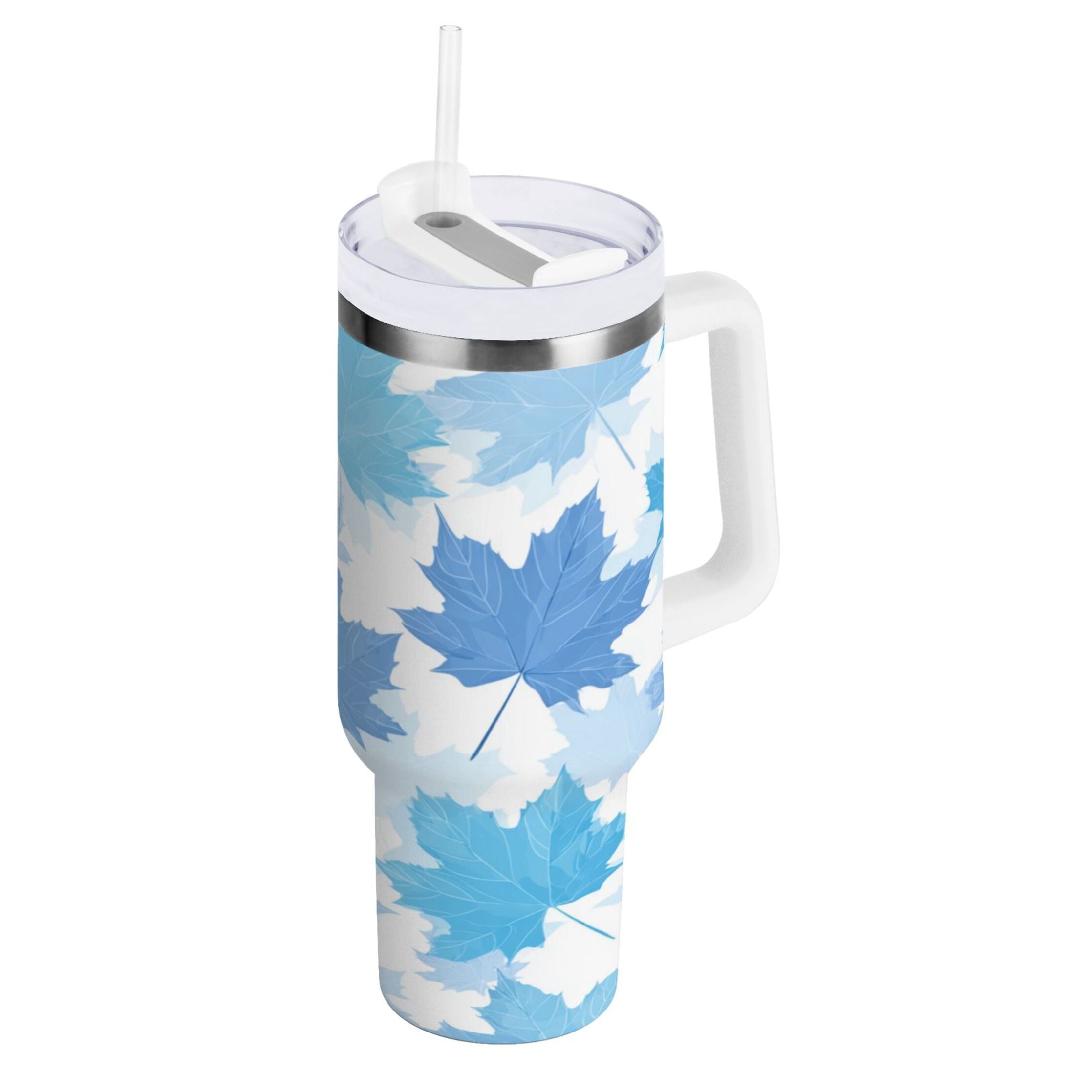 30 oz Insulated Stainless Steel Tumbler Double Wall Stainless Steel Tumbler with 2-Way Drinking Light Blue Maple Leaves - Choice 760