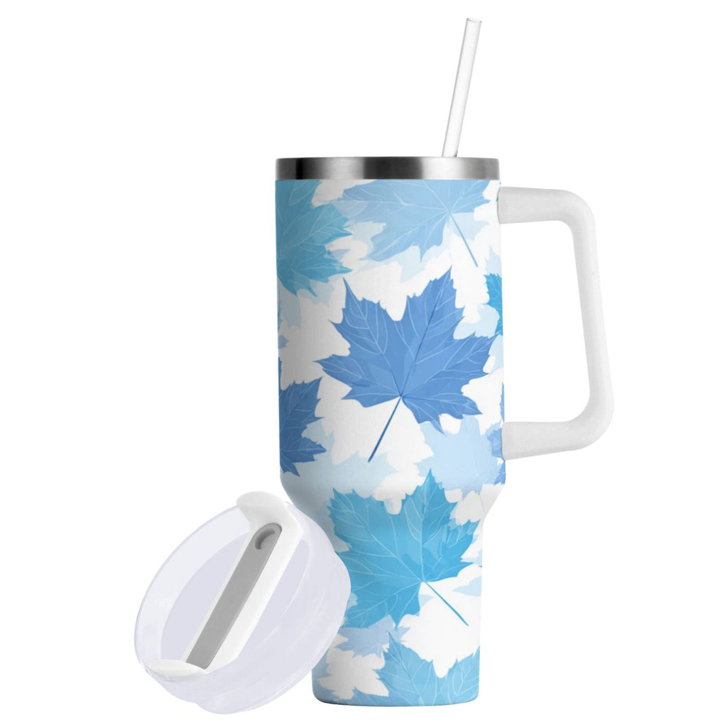 30 oz Insulated Stainless Steel Tumbler Double Wall Stainless Steel Tumbler with 2-Way Drinking Light Blue Maple Leaves - Choice 760