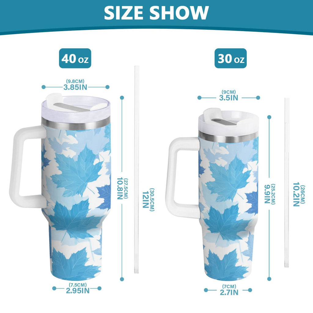 30 oz Insulated Stainless Steel Tumbler Double Wall Stainless Steel Tumbler with 2-Way Drinking Light Blue Maple Leaves - Choice 760