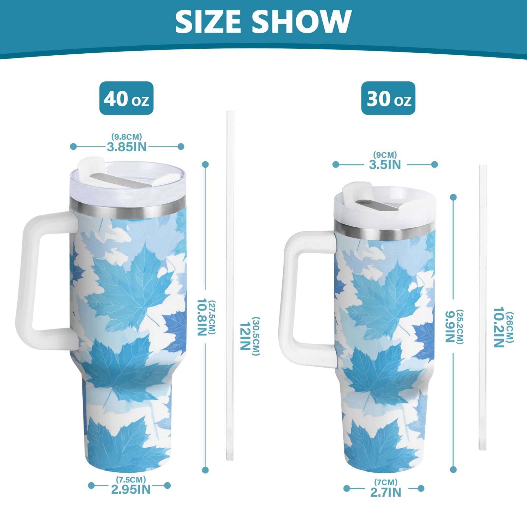 30 oz Insulated Stainless Steel Tumbler Double Wall Stainless Steel Tumbler with 2-Way Drinking Light Blue Maple Leaves - Choice 760