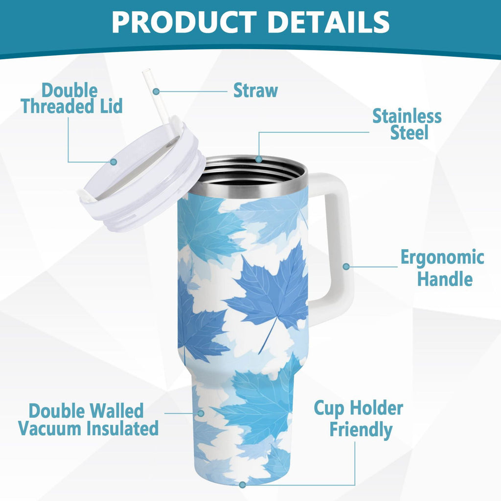 30 oz Insulated Stainless Steel Tumbler Double Wall Stainless Steel Tumbler with 2-Way Drinking Light Blue Maple Leaves - Choice 760