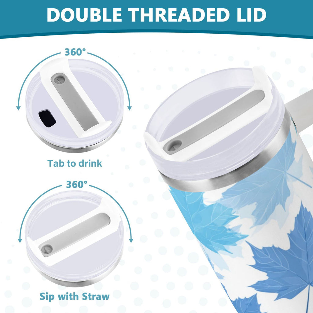 30 oz Insulated Stainless Steel Tumbler Double Wall Stainless Steel Tumbler with 2-Way Drinking Light Blue Maple Leaves - Choice 760
