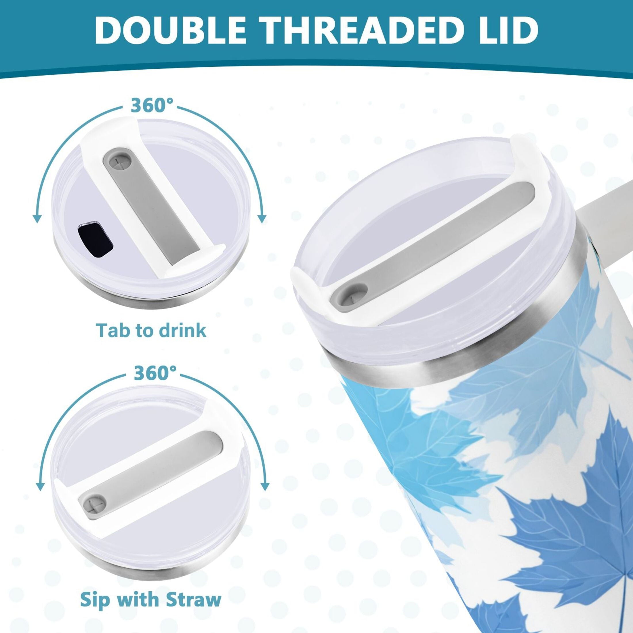30 oz Insulated Stainless Steel Tumbler Double Wall Stainless Steel Tumbler with 2-Way Drinking Light Blue Maple Leaves - Choice 760