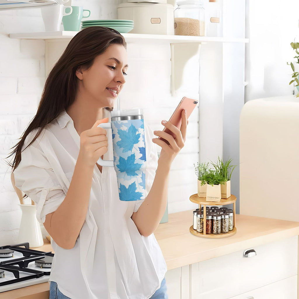 30 oz Insulated Stainless Steel Tumbler Double Wall Stainless Steel Tumbler with 2-Way Drinking Light Blue Maple Leaves - Choice 760