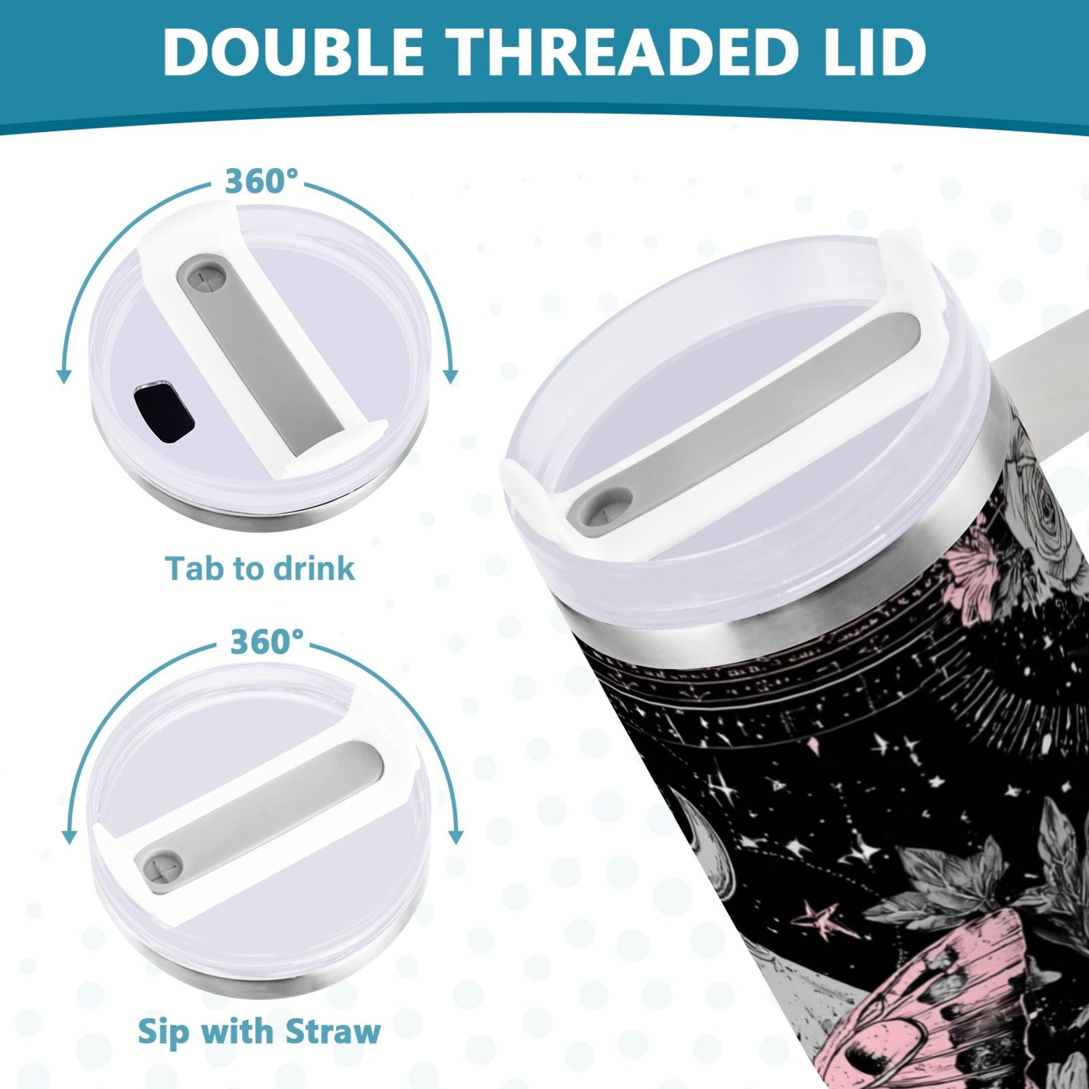 30 oz Insulated Stainless Steel Tumbler Double Wall Stainless Steel Tumbler with 2-Way Drinking Butterfly by Moon and Flowers - Choice 725