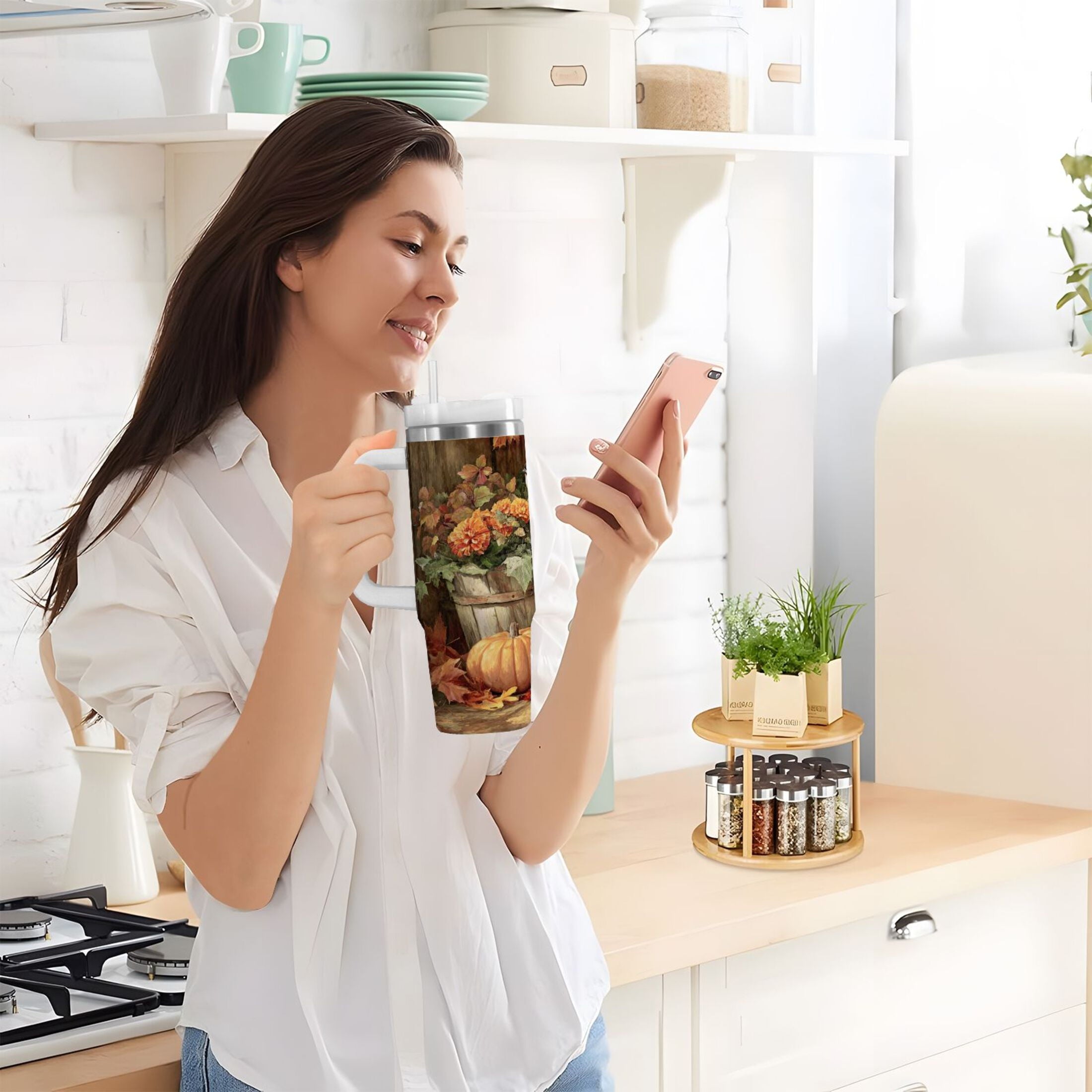 30 oz Insulated Stainless Steel Tumbler Double Wall Stainless Steel Tumbler with 2-Way Drinking Beautiful Fall Scene - Choice 270