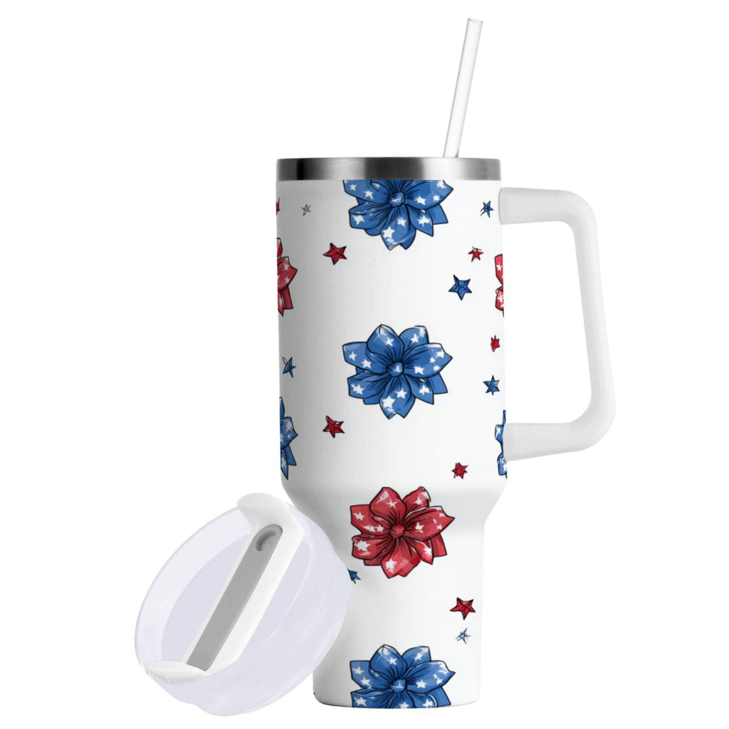 40 oz Insulated Stainless Steel Tumbler Double Wall Stainless Steel Tumbler with 2-Way Drinking Stars and Stripes Puttern Flower - Choice 209