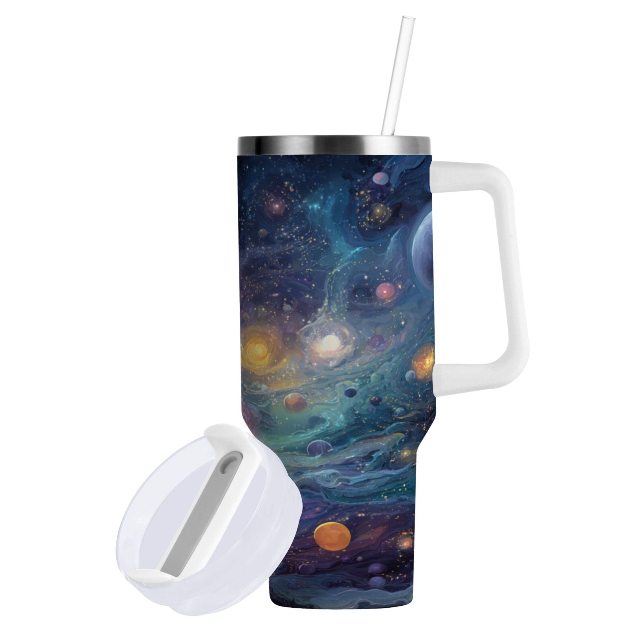 30 oz Insulated Stainless Steel Tumbler Double Wall Stainless Steel Tumbler with 2-Way Drinking Vibrant and Colorful Universe - Choice 387