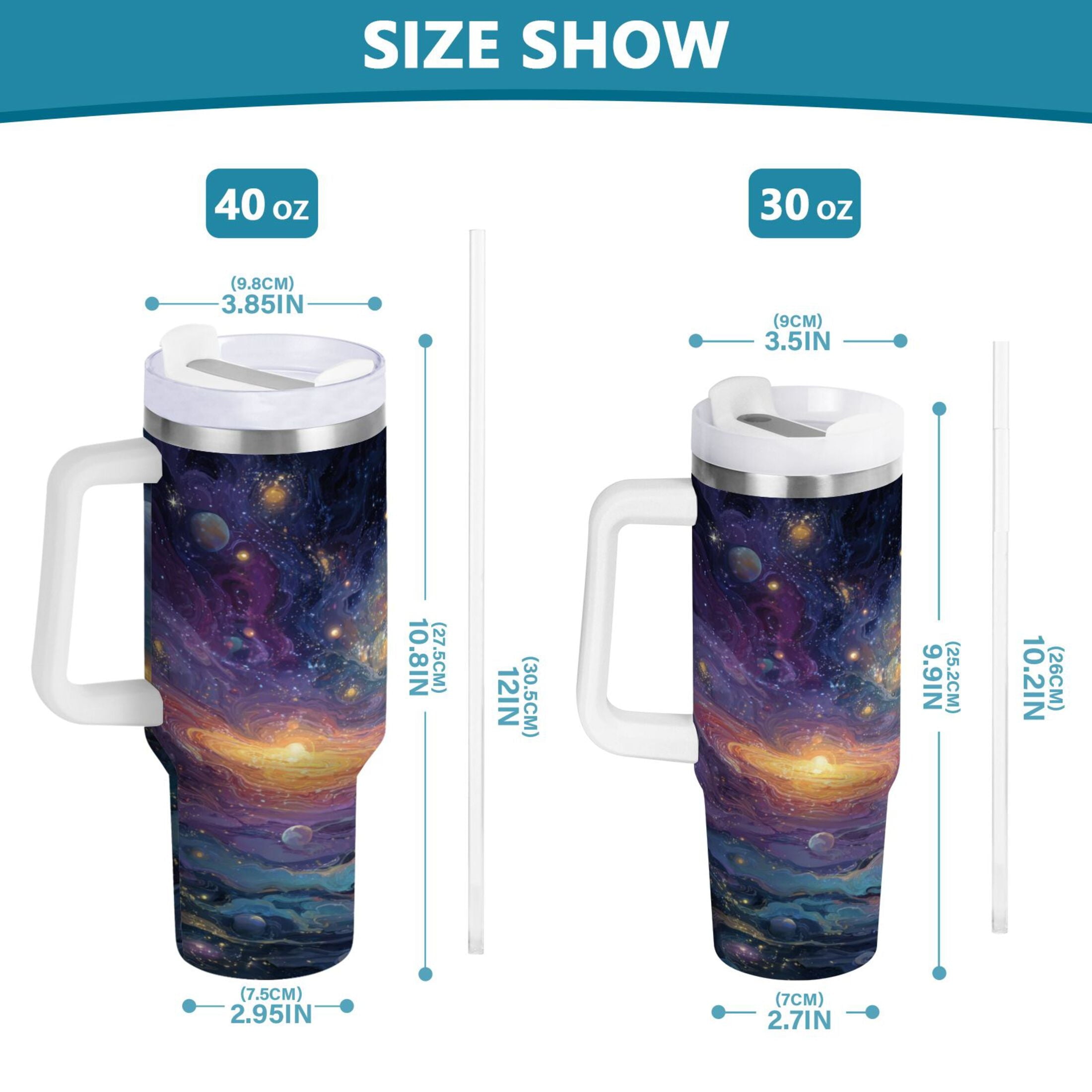 30 oz Insulated Stainless Steel Tumbler Double Wall Stainless Steel Tumbler with 2-Way Drinking Vibrant and Colorful Universe - Choice 387