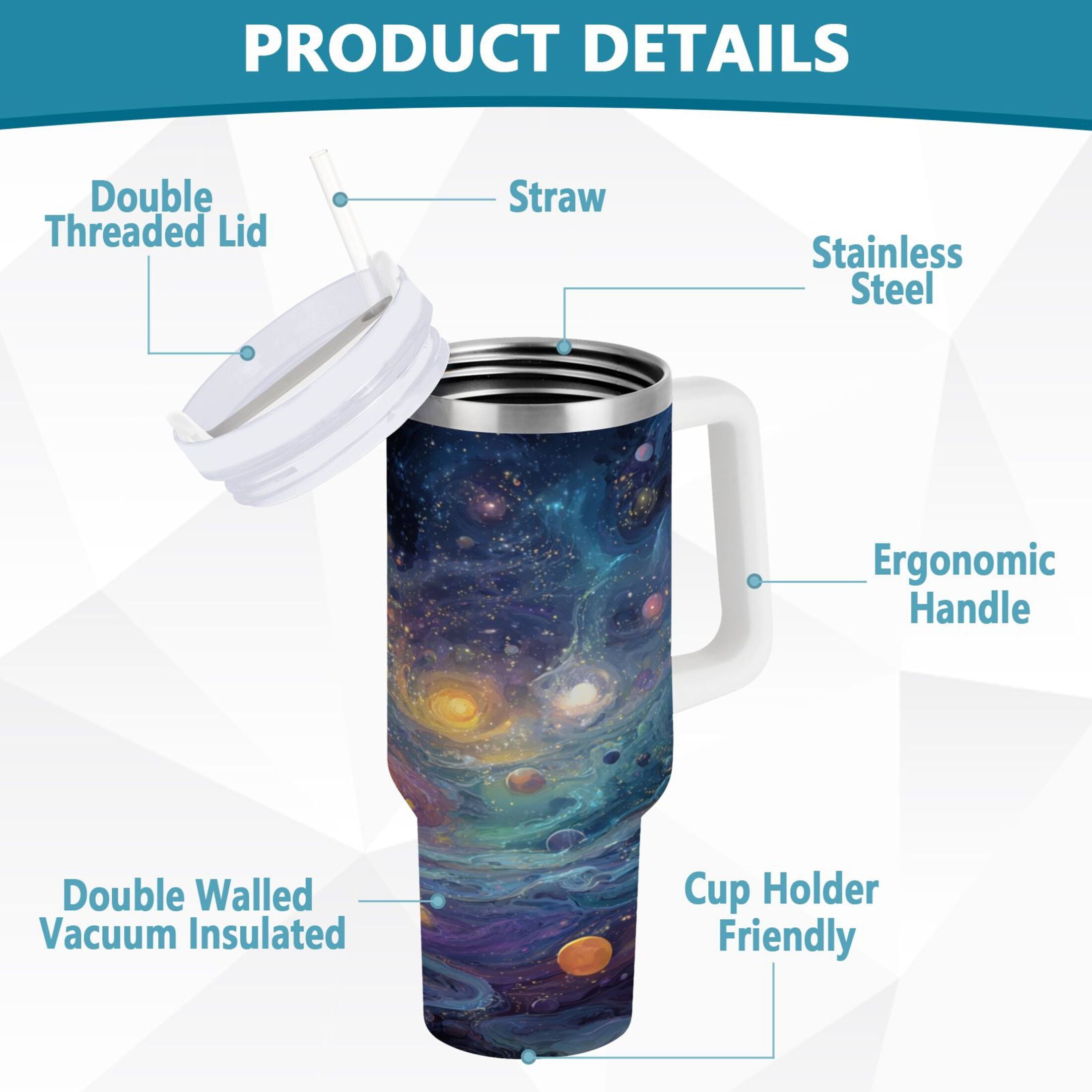 30 oz Insulated Stainless Steel Tumbler Double Wall Stainless Steel Tumbler with 2-Way Drinking Vibrant and Colorful Universe - Choice 387