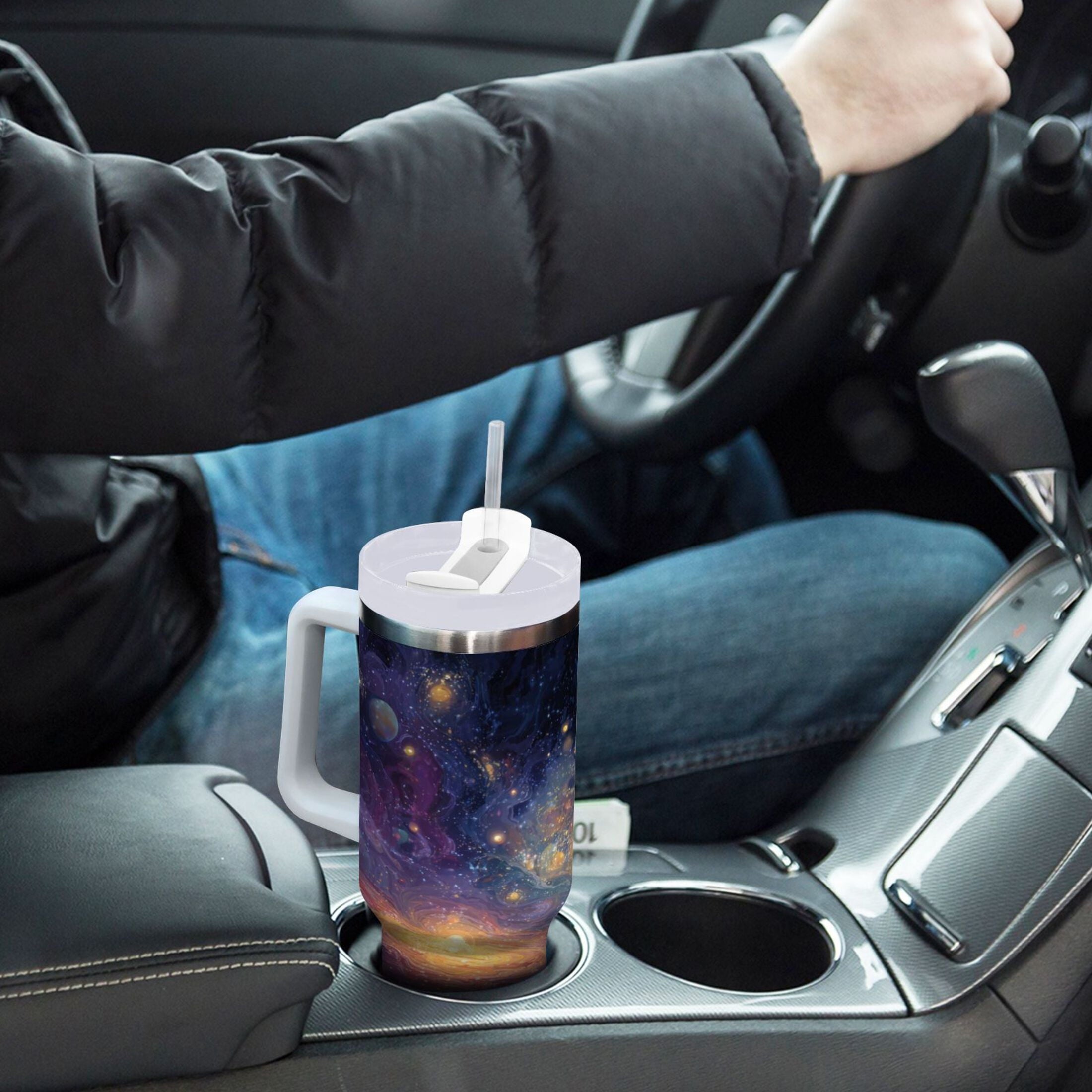 30 oz Insulated Stainless Steel Tumbler Double Wall Stainless Steel Tumbler with 2-Way Drinking Vibrant and Colorful Universe - Choice 387