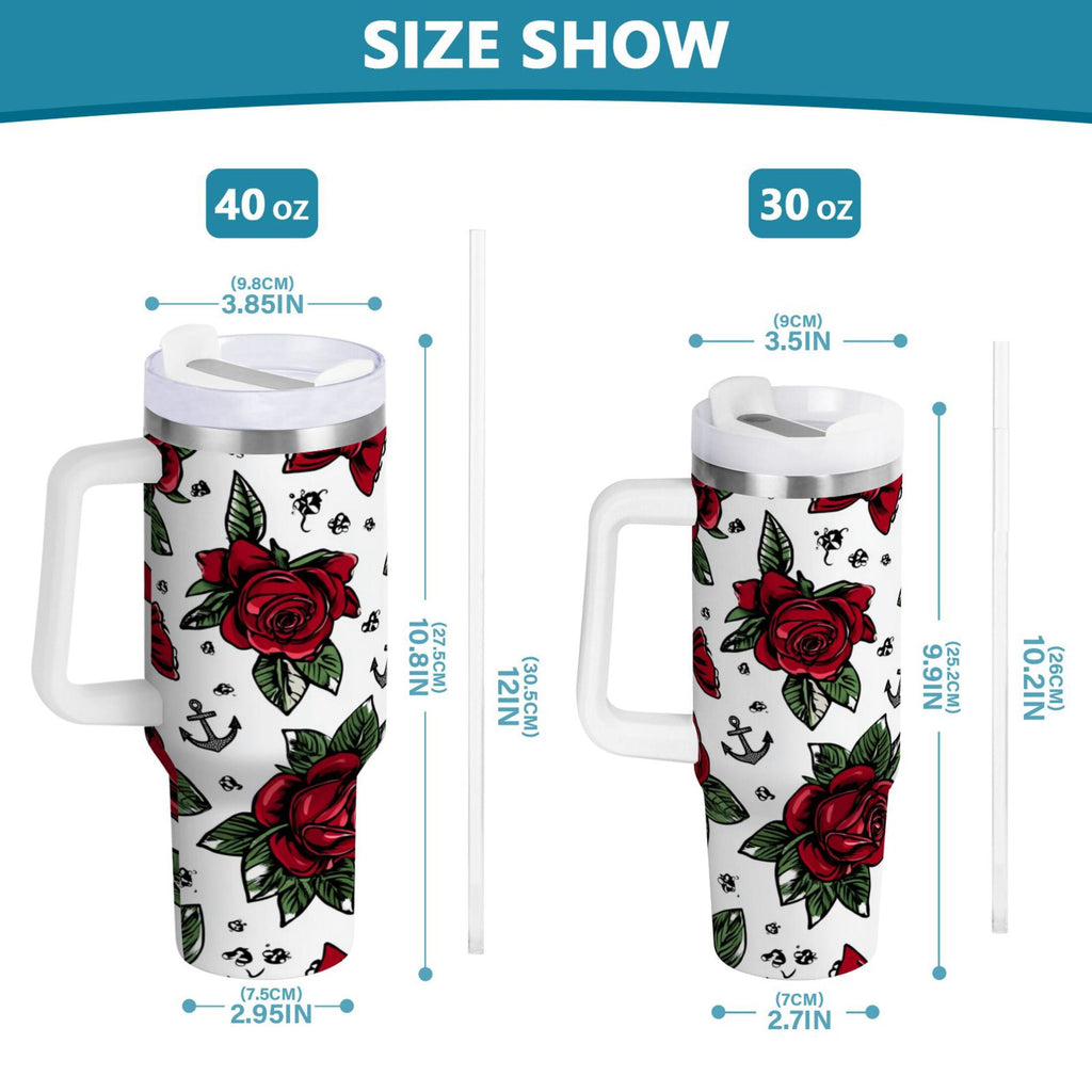 40 oz Insulated Stainless Steel Tumbler Double Wall Stainless Steel Tumbler with 2-Way Drinking Red Roses and Cherries - Choice 537