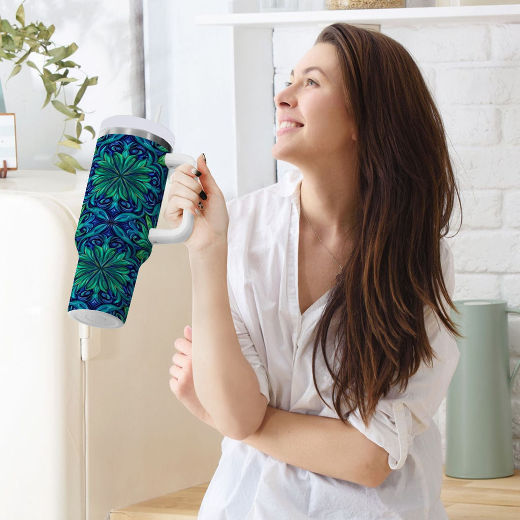 40 oz Insulated Stainless Steel Tumbler Double Wall Stainless Steel Tumbler with 2-Way Drinking Elegant Blue Traditional Patterns - Choice 302