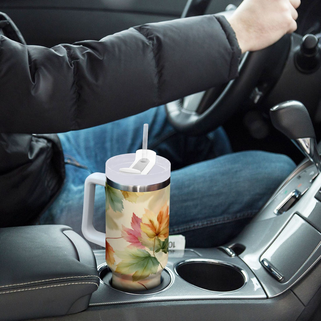 40 oz Insulated Stainless Steel Tumbler Double Wall Stainless Steel Tumbler with 2-Way Drinking Watercolor Maple Leaves Pattern - Choice 666